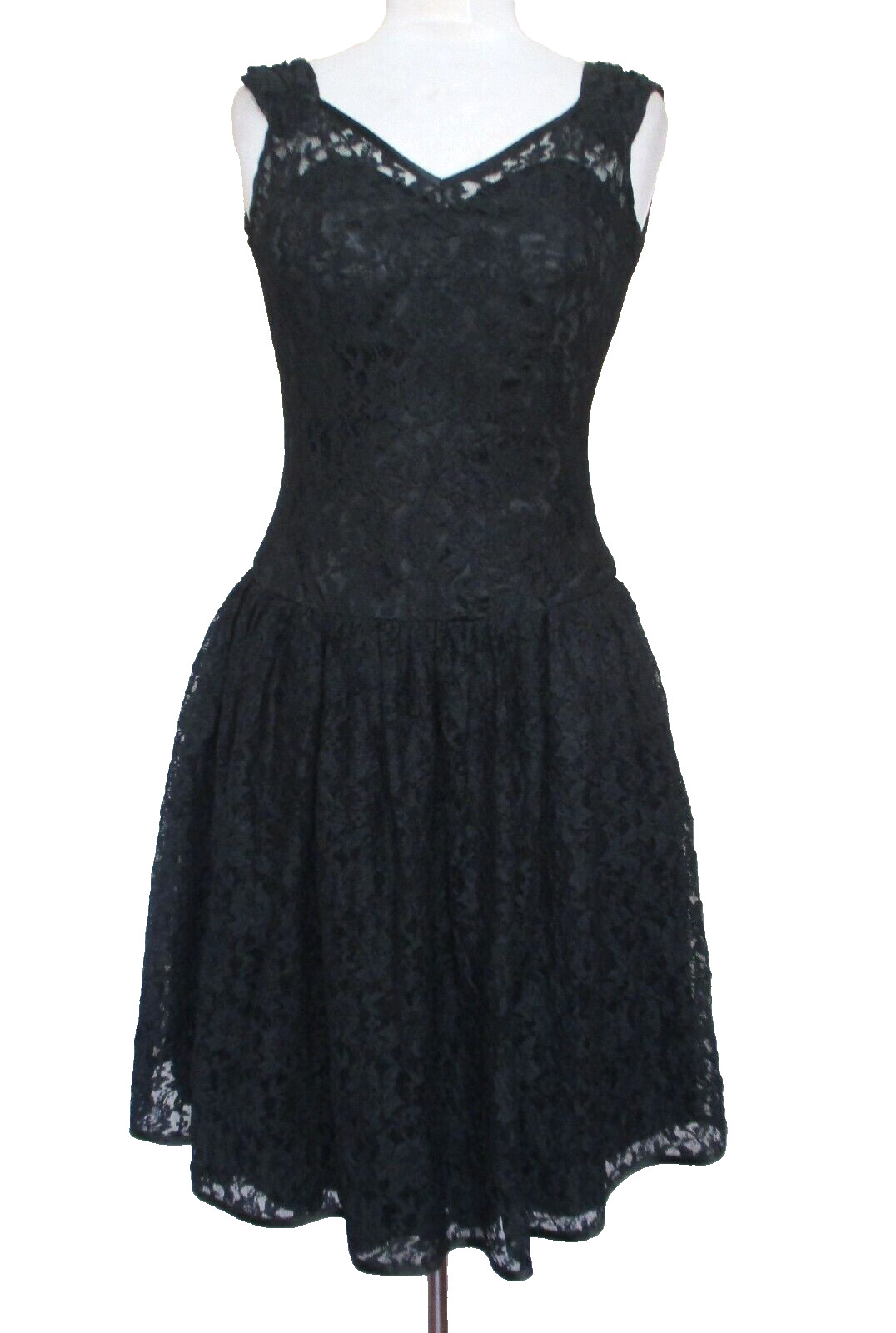 Vintage 80s Joseph Tricot Corset Dress Size 34 Women Black Lace Fit & Flare