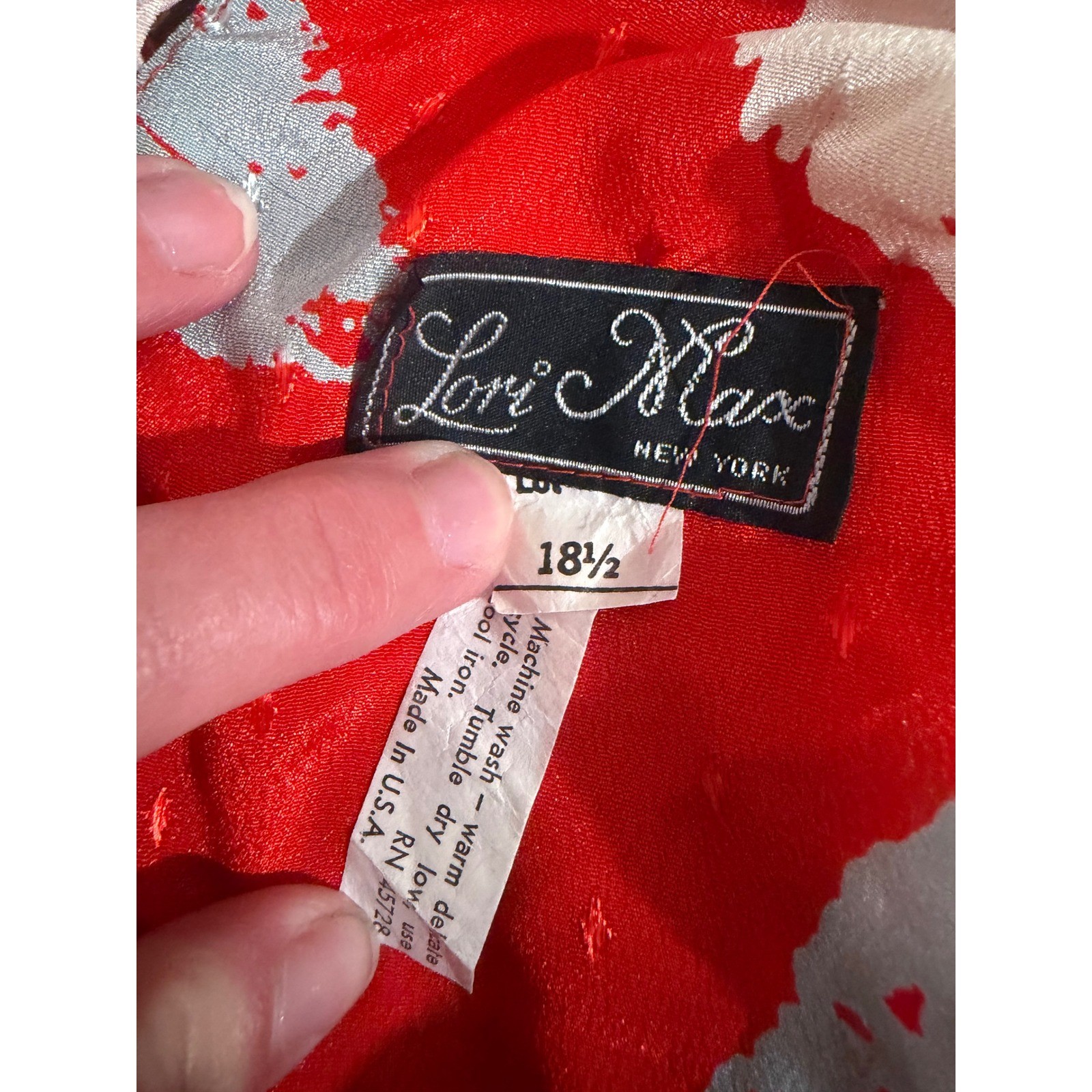 Vintage Lori Max New York Feather Print Dress Plus Size 18 1/2 Red Blouson 80s