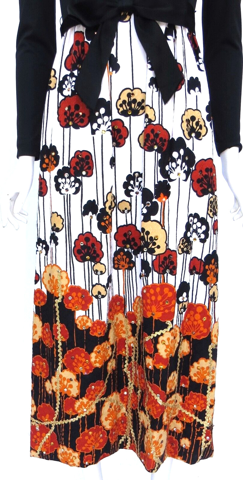 VTG 1960s Elinor Simmons MALCOLM STARR Floral Print ORANGE Rhinestone Dress XS/S