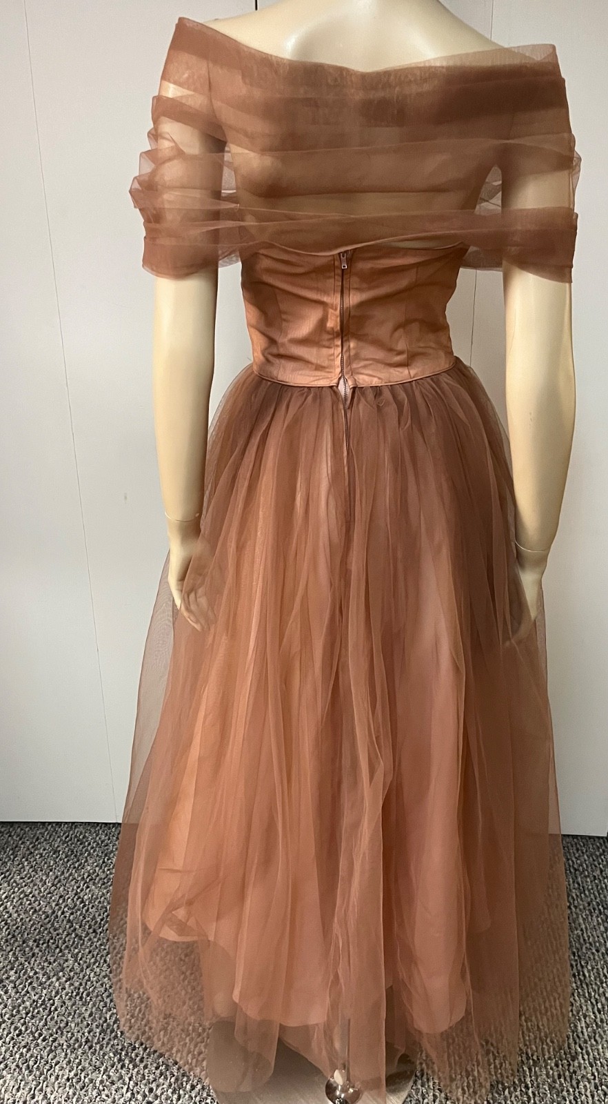 Vintage 1950s Copper Netting Caped Neckline Nylon Cocktail Dress Bust 34 AS IS