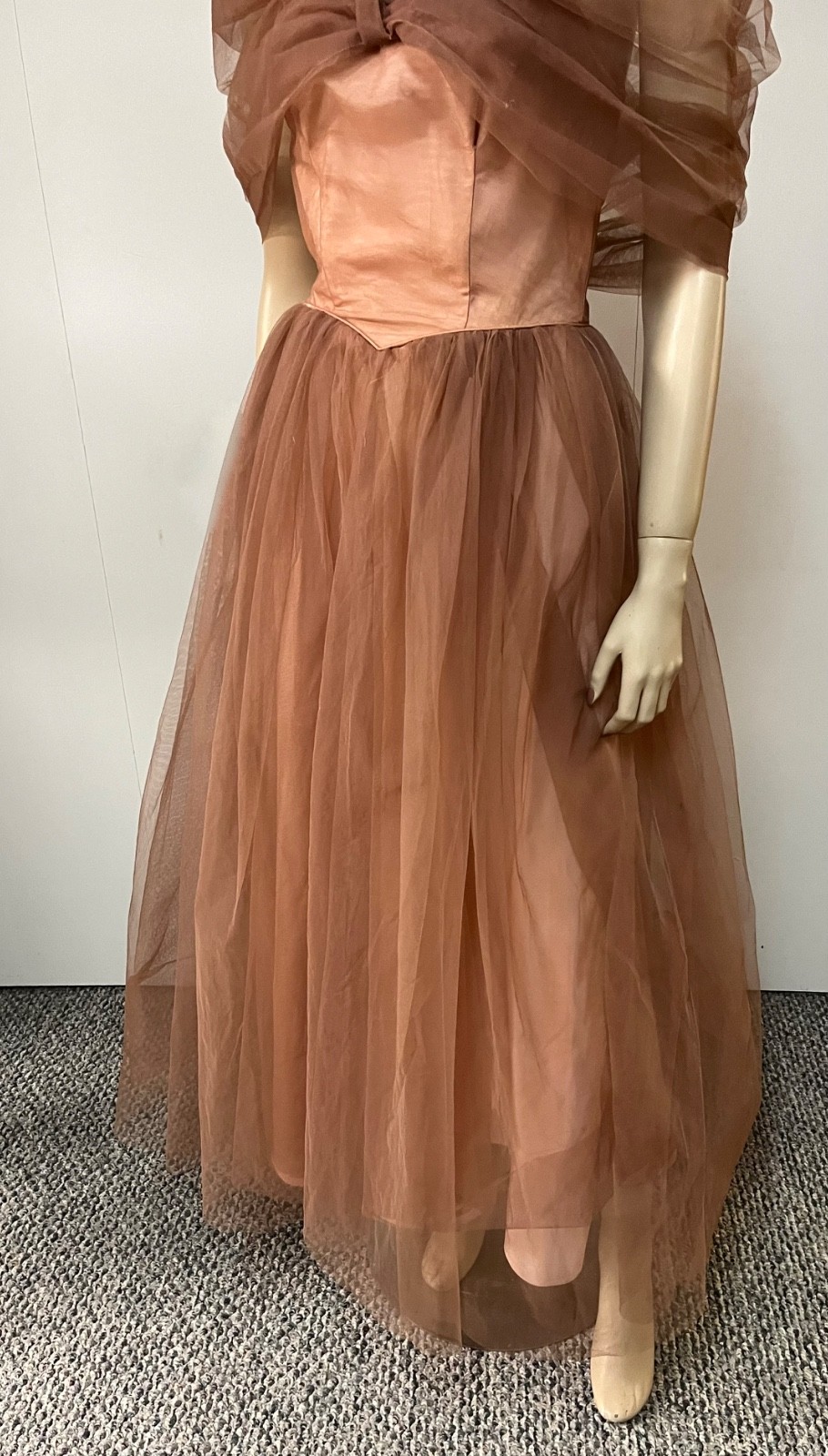 Vintage 1950s Copper Netting Caped Neckline Nylon Cocktail Dress Bust 34 AS IS