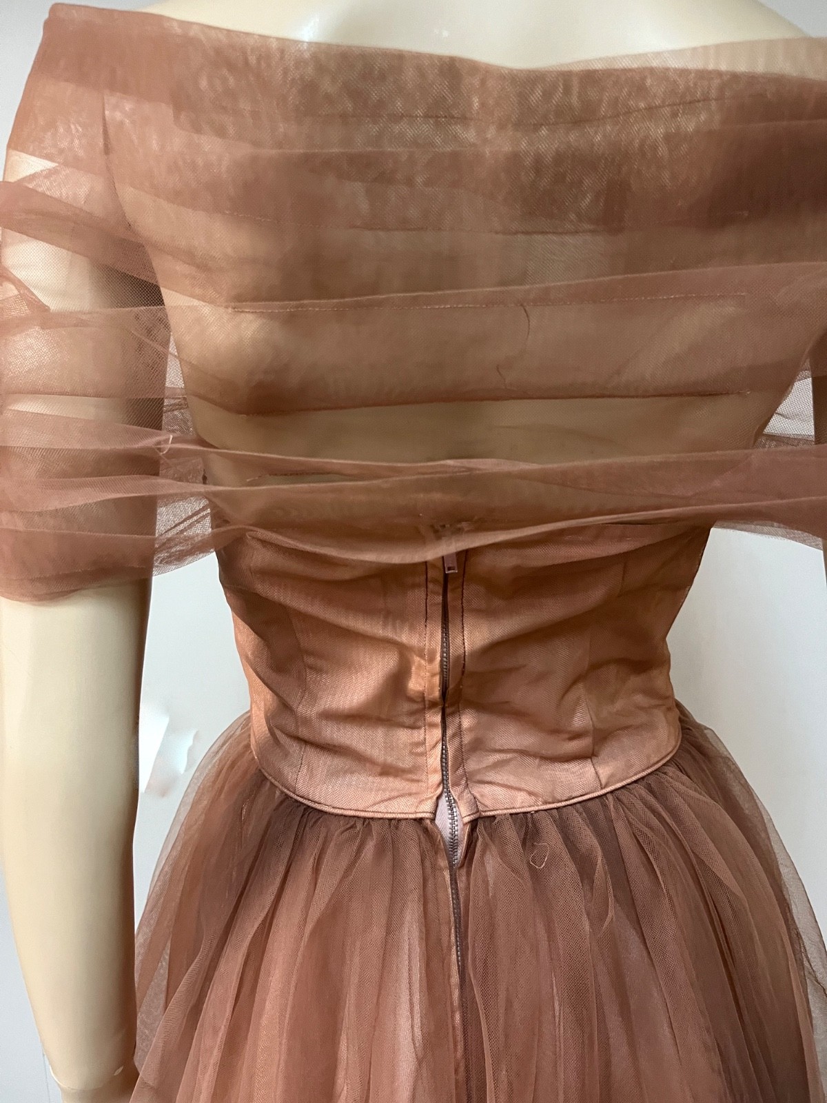 Vintage 1950s Copper Netting Caped Neckline Nylon Cocktail Dress Bust 34 AS IS