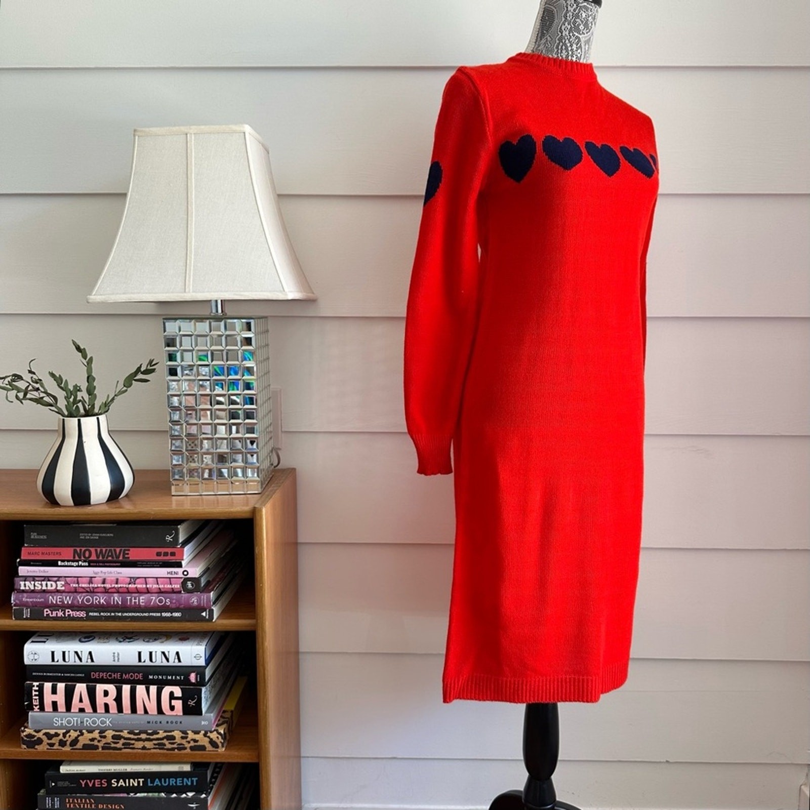 Vintage Sweater Dress with Hearts by Eclipse size M 80s Dress