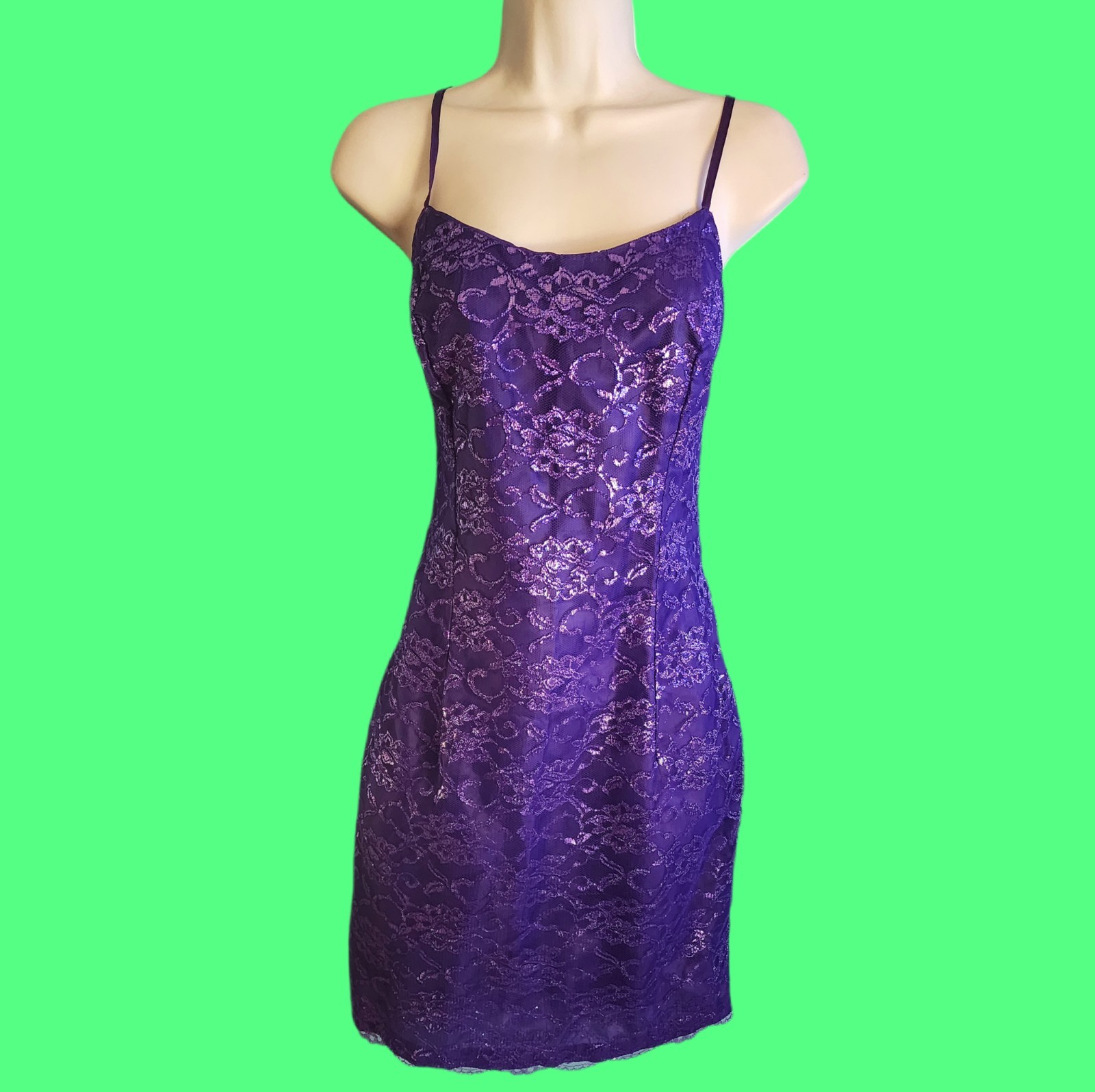 VINTAGE 80’s INXS By Antonio Enne Purple Lace Shimmer Lace Mini Dress 13