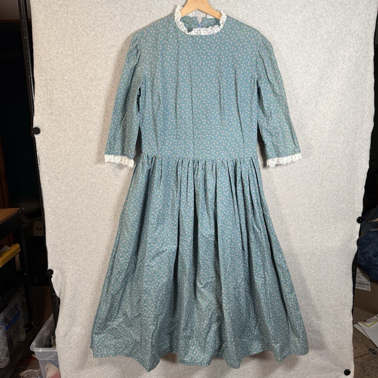 Vintage Handmade Dress Womens Medium Blue Heart Prairie Boho 70s
