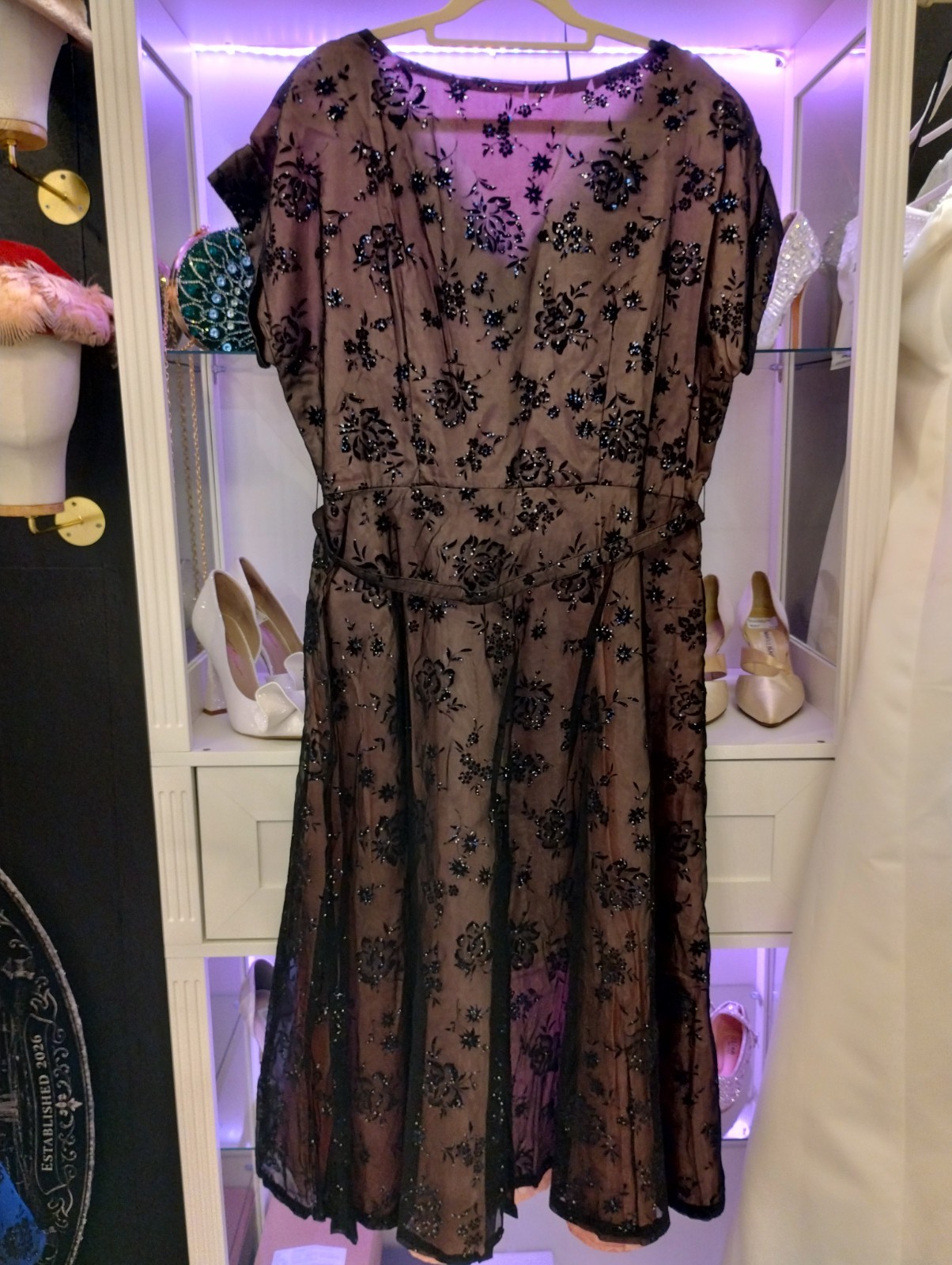 1959 Black Lace / Pink Cocktail Dress Vintage w/ Tags – Never Worn – Excellent