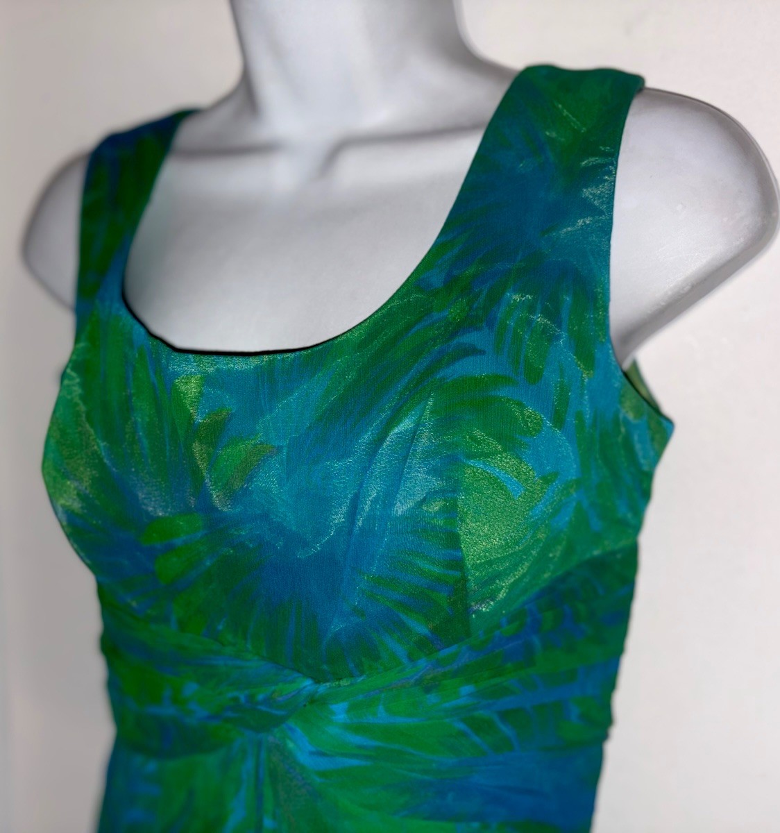 VTG 60s Custom Made Goddess Empire Bust Silk Chiffon Ruched Waist Maxi Dress S