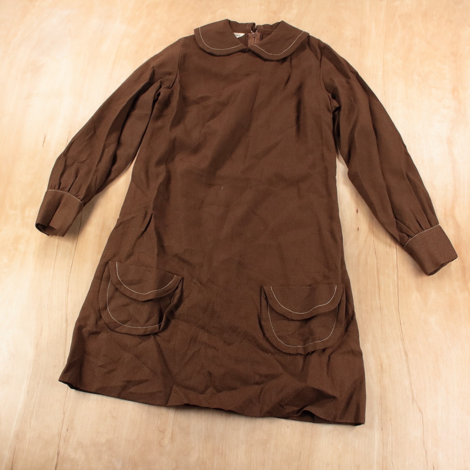 THE ART SHIRT woven long sleeve midi shirt dress sz 9 / 10 tag vtg 60s 70s mod