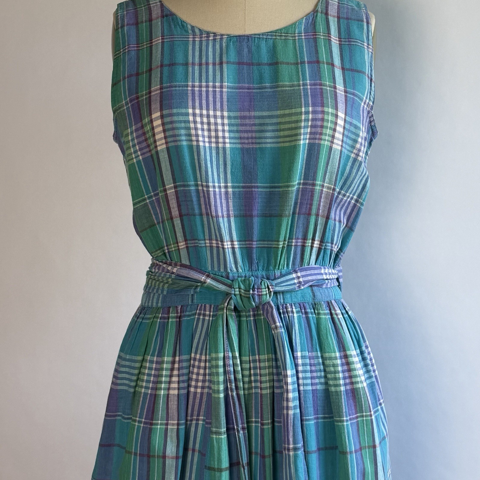 Vintage Cotton Madras Plaid Wrap Dress by Britches Crossover V Back Size 4/6
