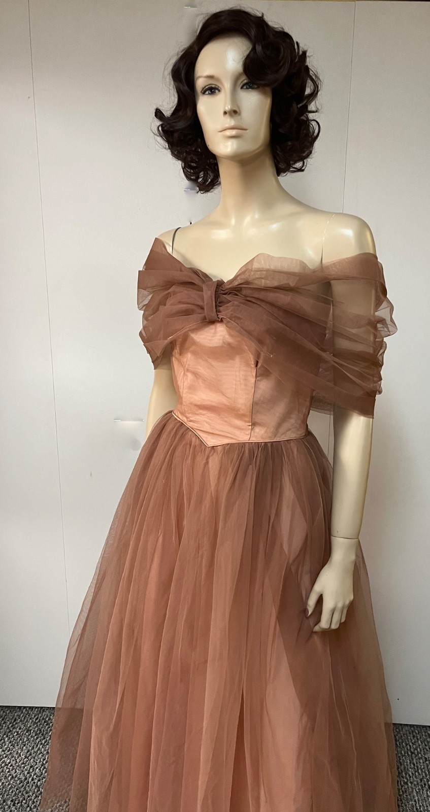 Vintage 1950s Copper Netting Caped Neckline Nylon Cocktail Dress Bust 34 AS IS