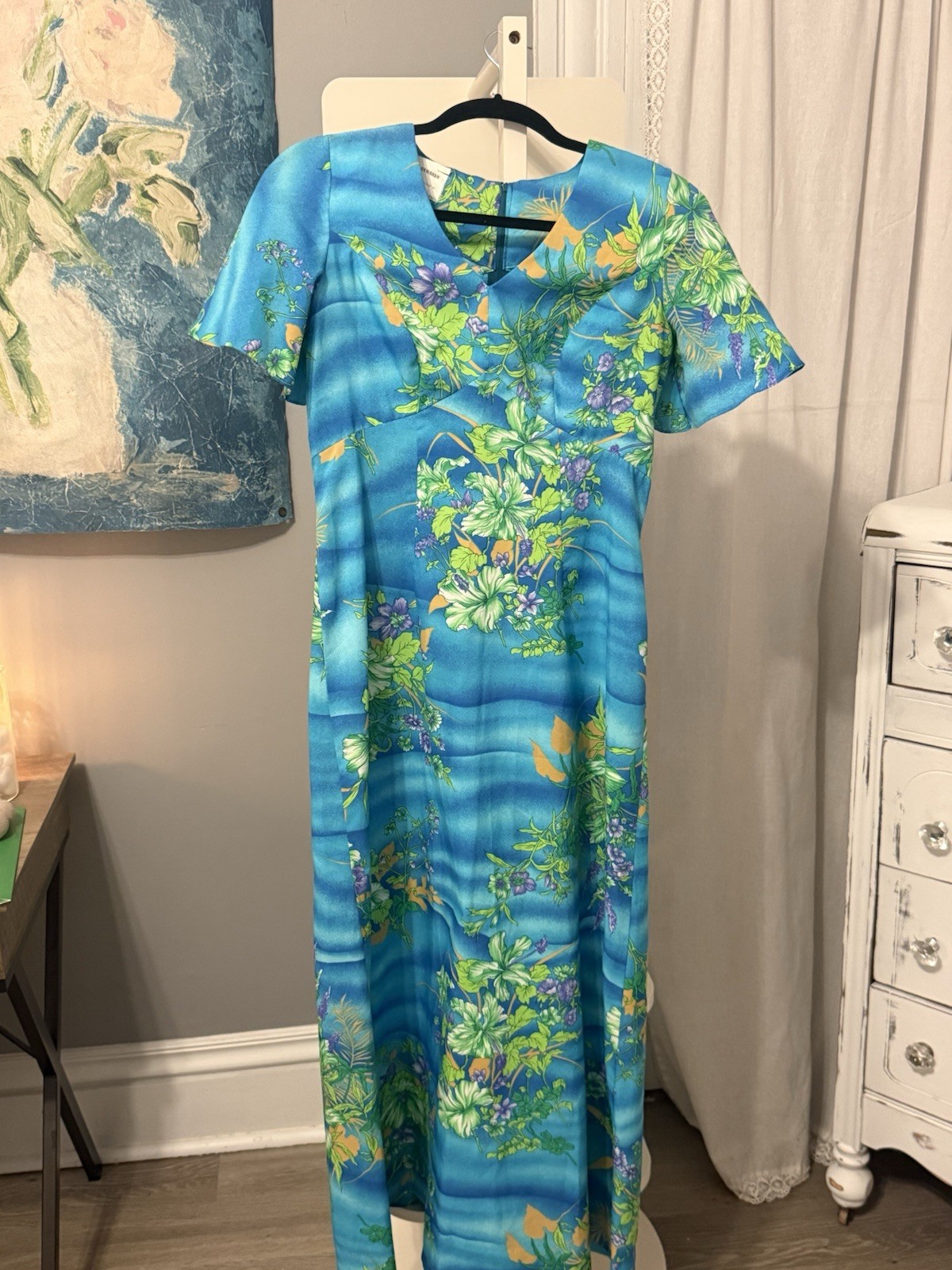 Vtg 60s 70s Royal Hawaiian Dress made In Hawaii tropical Floral Maxi 10 #042603