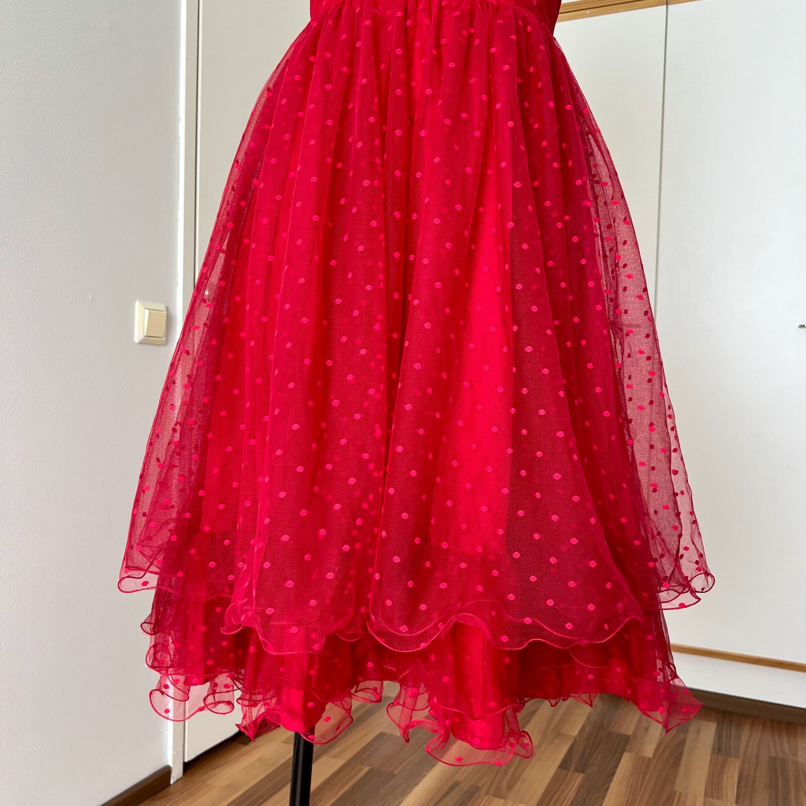 1980s VERA MONT Red Strapless Dress 80s Does 50s Tulle Cocktail Party Rockabilly