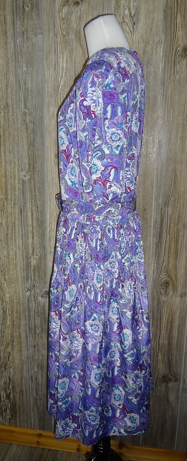 Vintage Lucy Pellini Purple & White Paisley Floral Print Blouson Dress Size 16