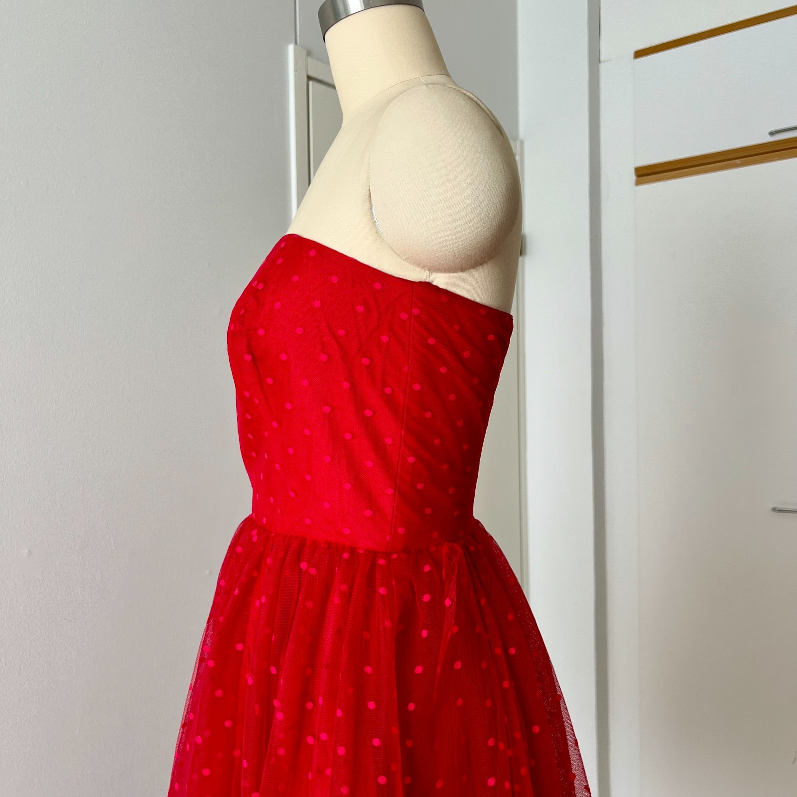 1980s VERA MONT Red Strapless Dress 80s Does 50s Tulle Cocktail Party Rockabilly