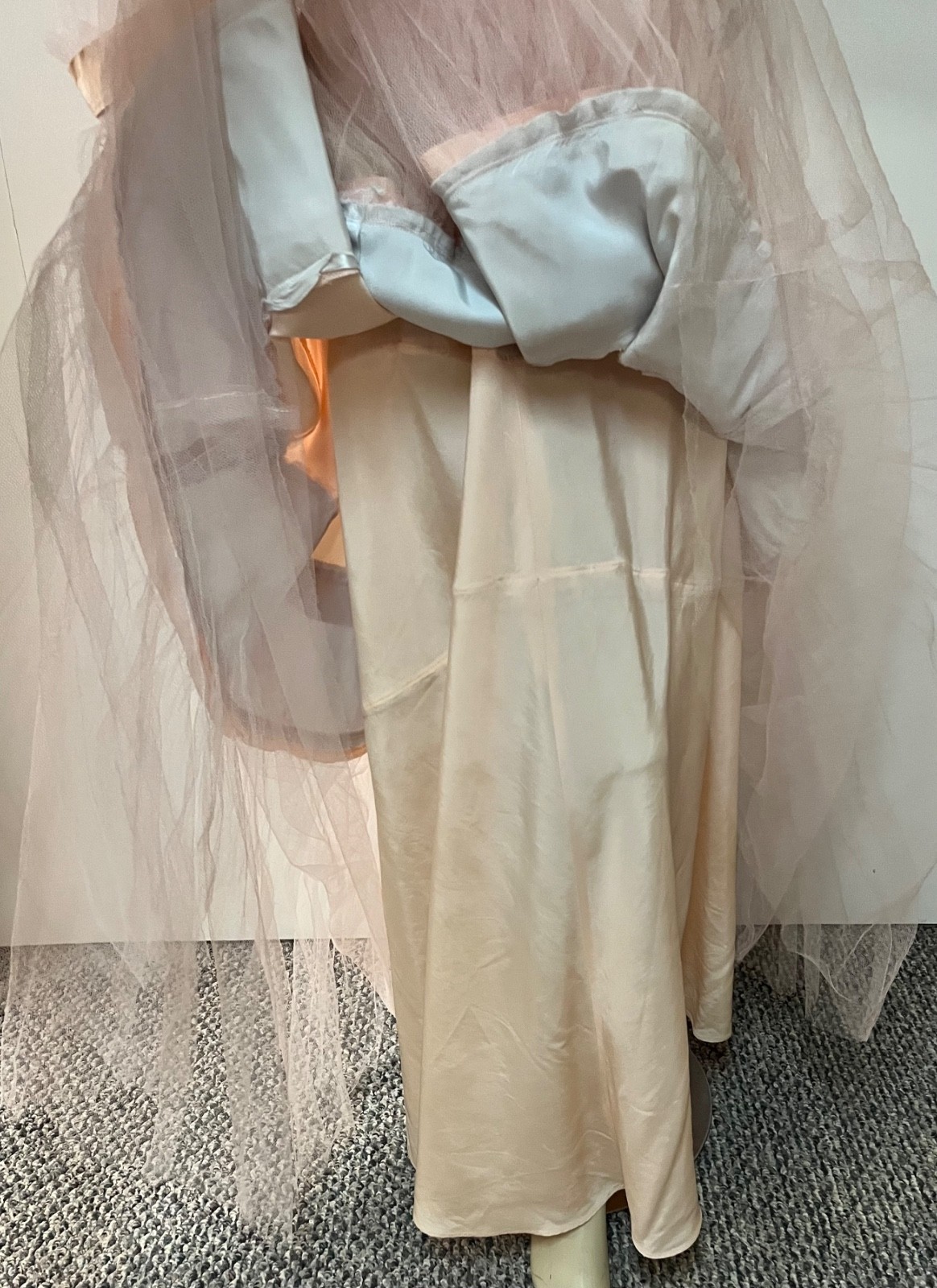 Vintage 1950s Emma Domb Peachy Pink Pearl Grey Cupcake Ball Gown Dress Bust 34