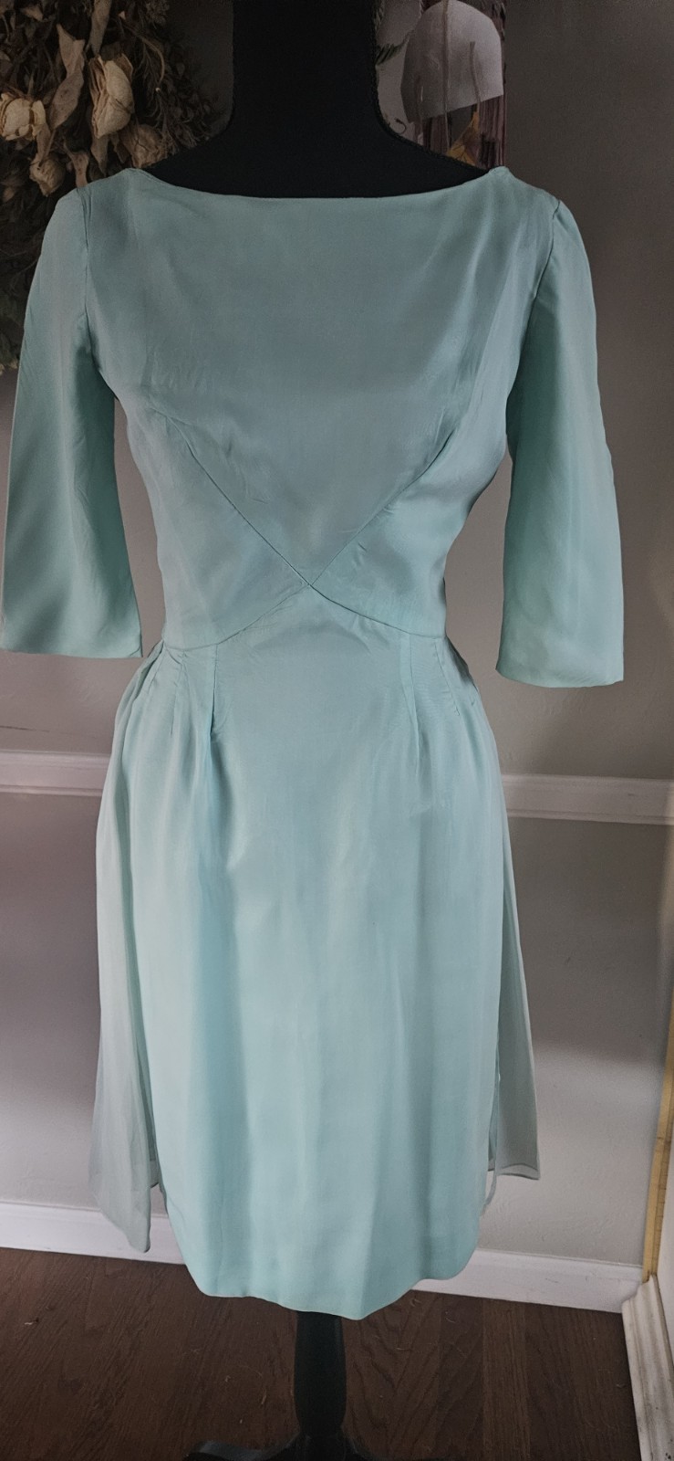 Vintage 1960s Custom Made Cocktail Dress With Back Gathered Train Sold As Is