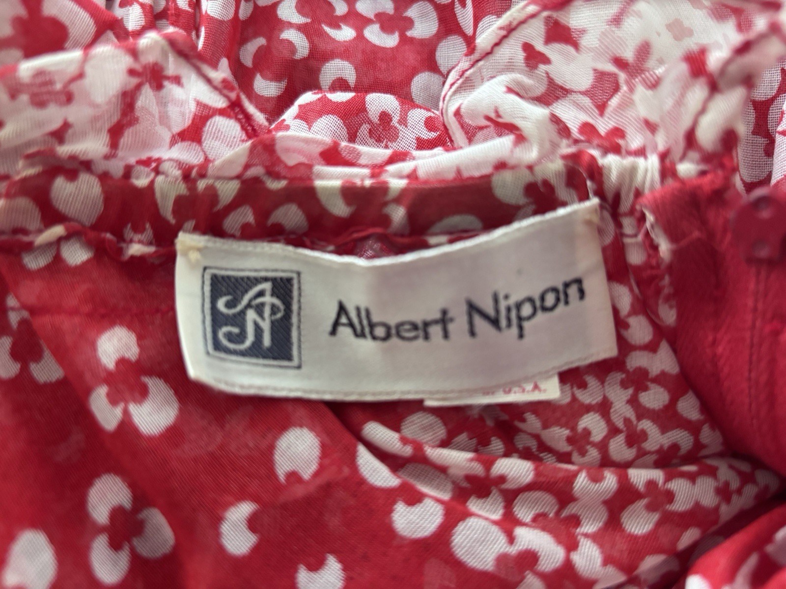 Lovely ALBERT NIPPON Red White Chiffon Semi Sheer Maxi Dress ILGWU Size 14
