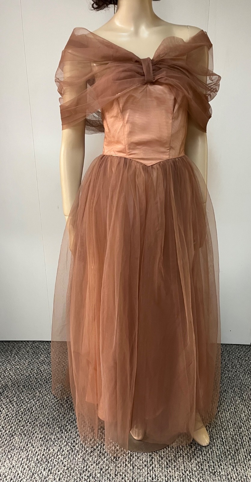 Vintage 1950s Copper Netting Caped Neckline Nylon Cocktail Dress Bust 34 AS IS