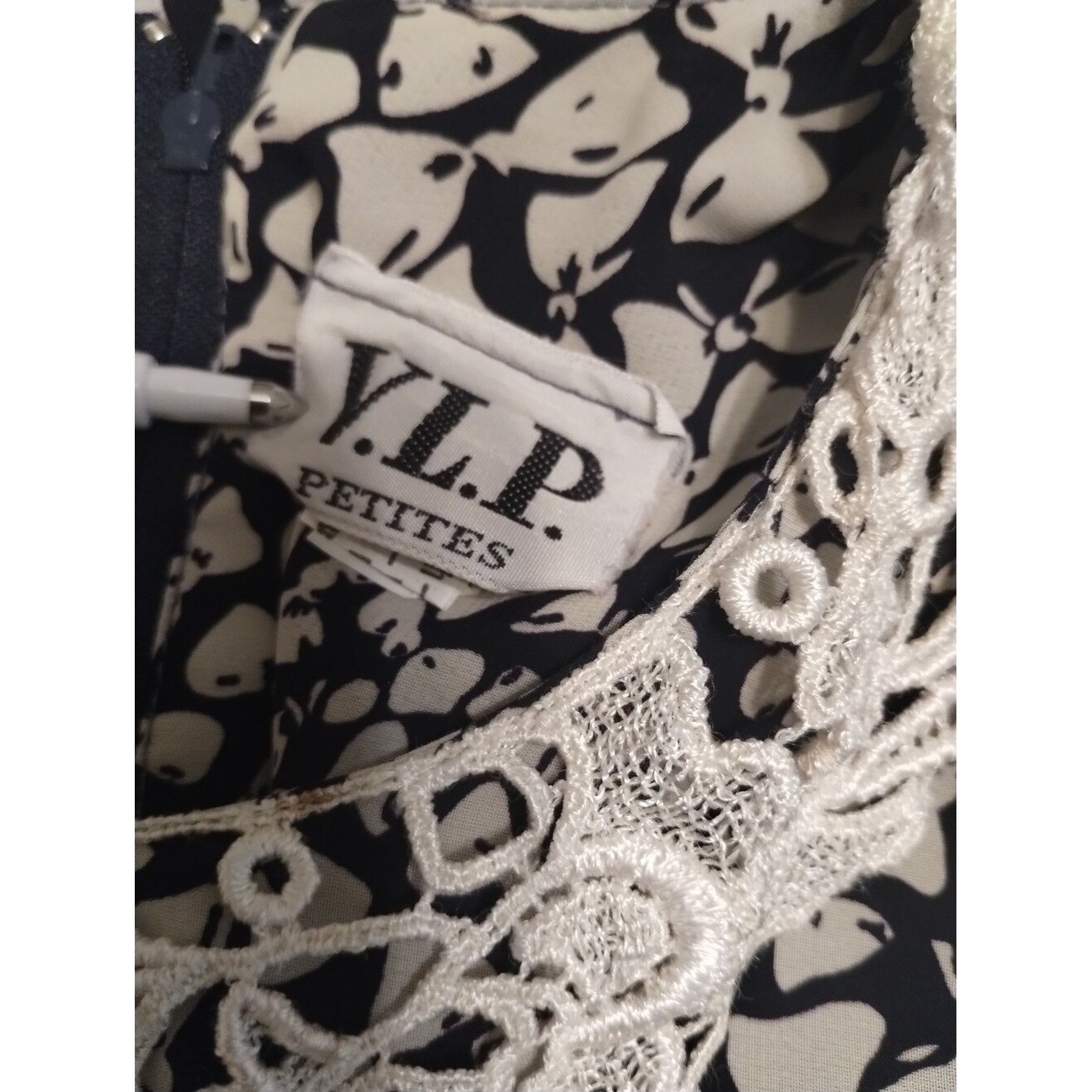 Vintage 80s Union Made Secretary Dress Crochet Peter Pan Collar Women’s Size 8
