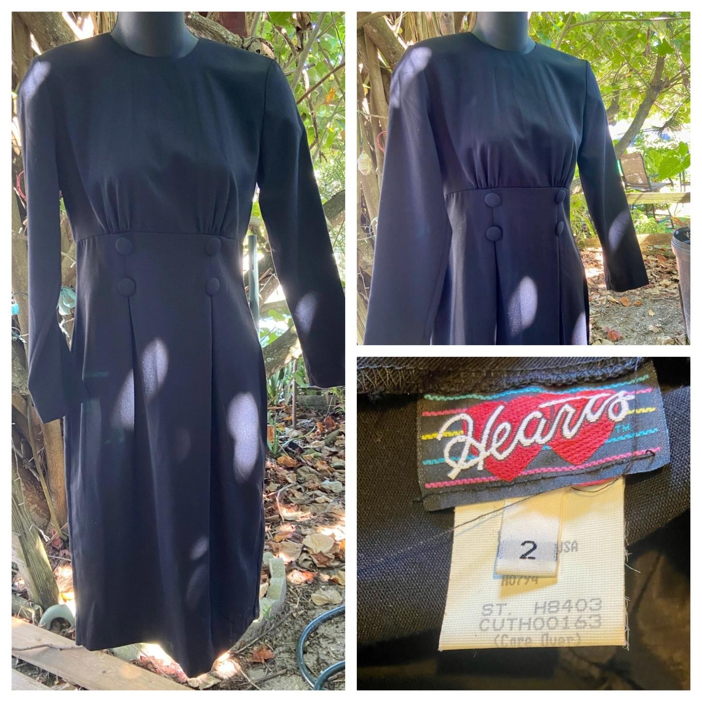 vtg 80s HEARTS Black 40s Style Bodycon Pencil Skirt Dress Whimsigoth Punk 2 USA