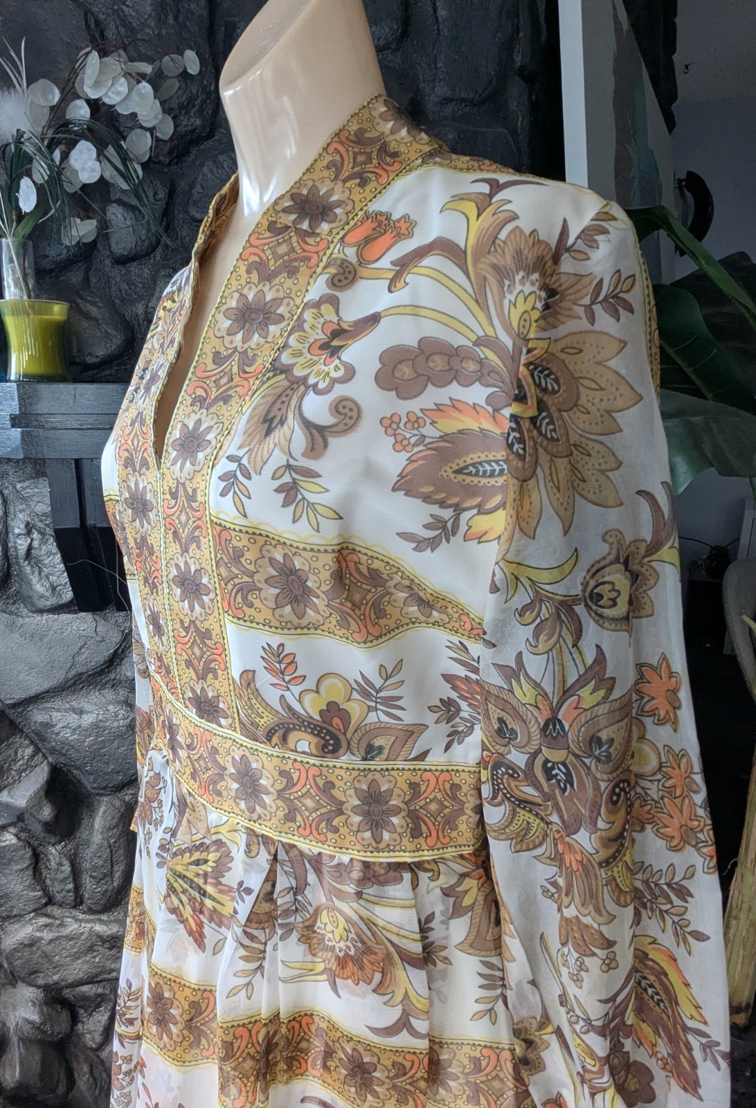 Avalon Classics VTG 1970’s Hostess Dress Maxi Empire Waist Sheer Floral Sz 12/14