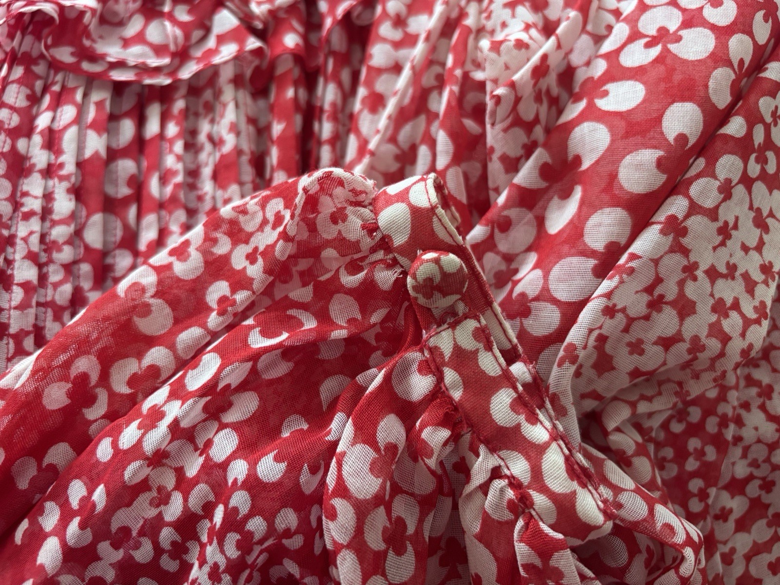 Lovely ALBERT NIPPON Red White Chiffon Semi Sheer Maxi Dress ILGWU Size 14