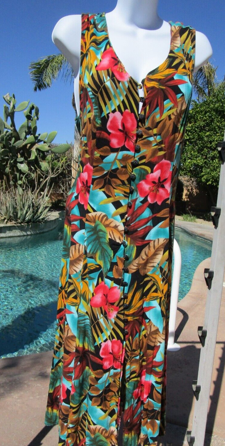 Vintage 80s dress sundress Joni Blair tropical 18 M 38″ bust cinch waist