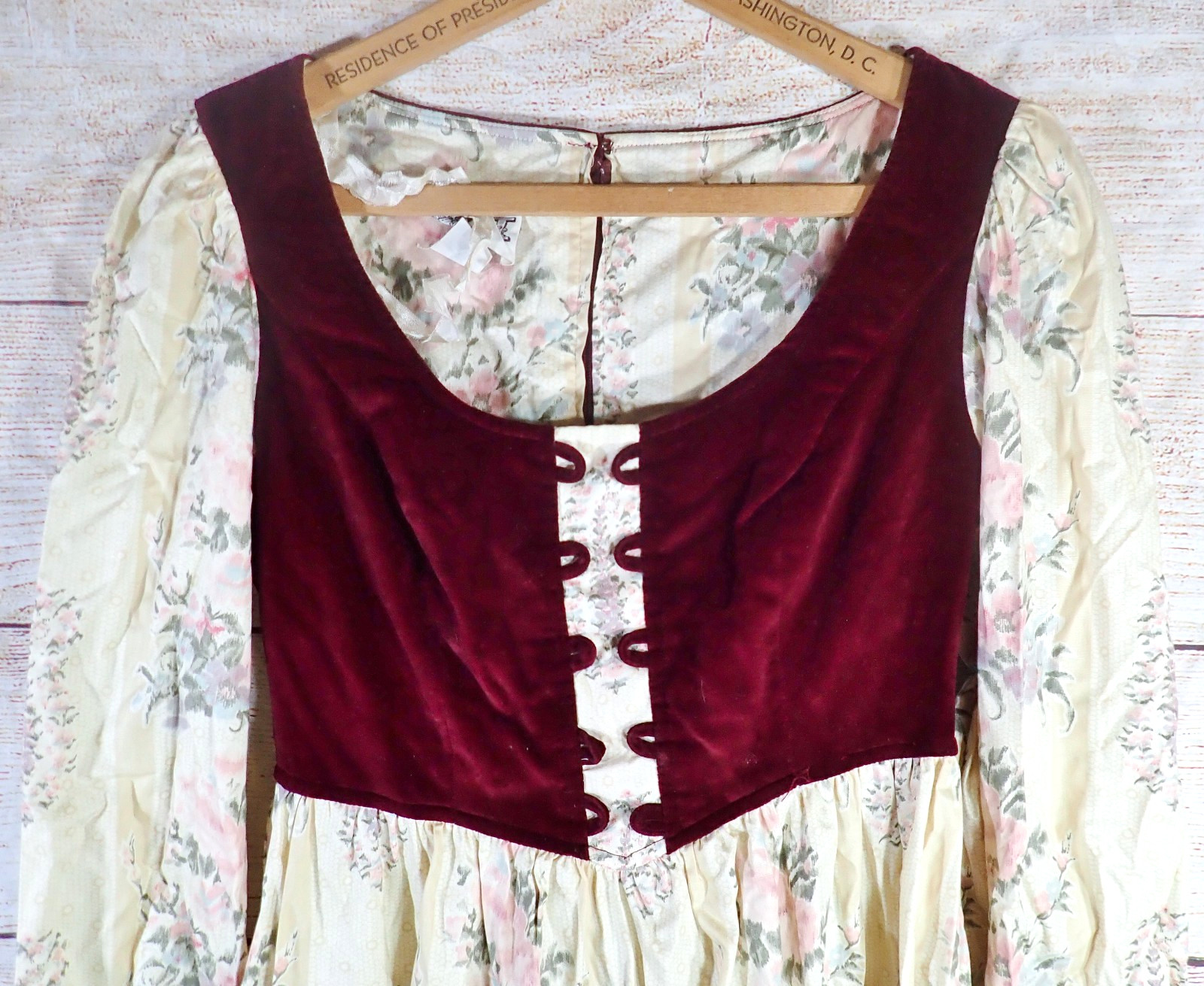 Vintage 70s ACT I New York Boho Prairie Dress Velvet Corset Calico Floral XXS/XS