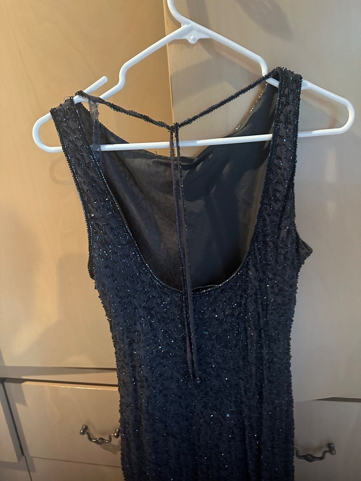 Vintage Stenay 100% Silk Fully Beaded Grey Maxi Dress 34-36″