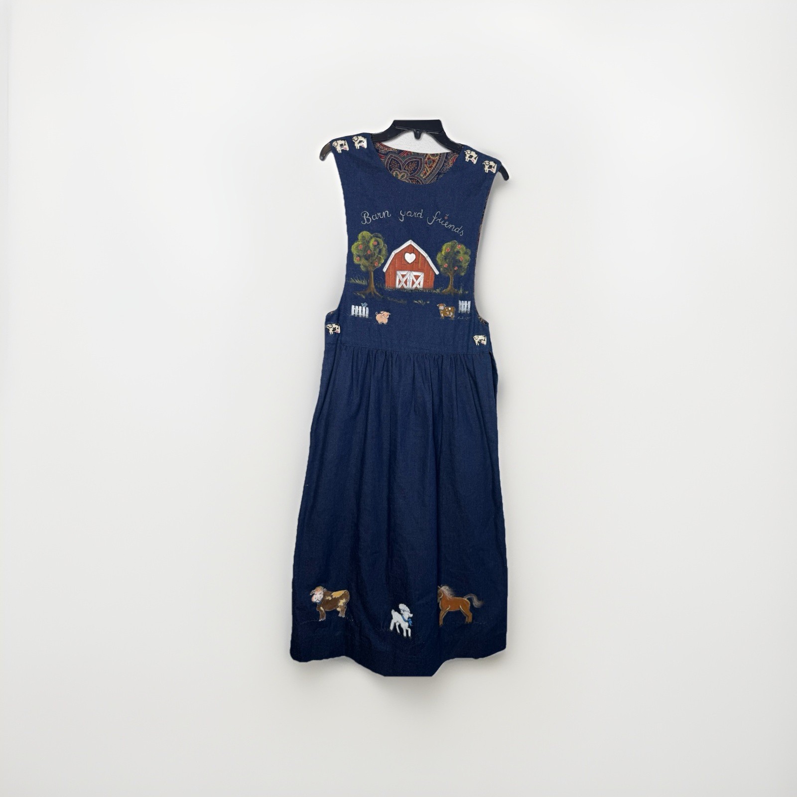 Teacher Smock Jumper Maxi Dress Vtg Denim 80s 90s Barn Friends Animals Handmade