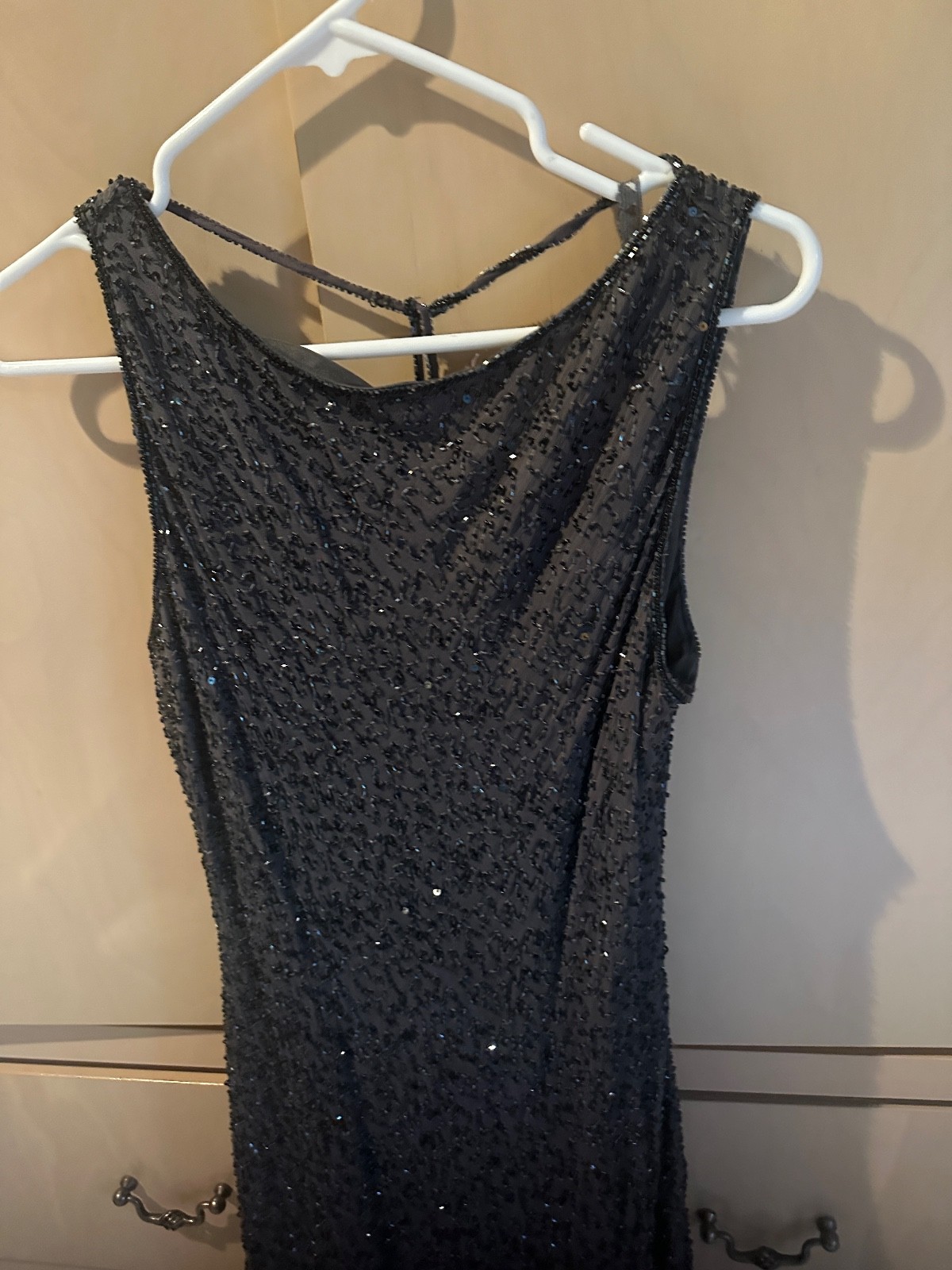 Vintage Stenay 100% Silk Fully Beaded Grey Maxi Dress 34-36″
