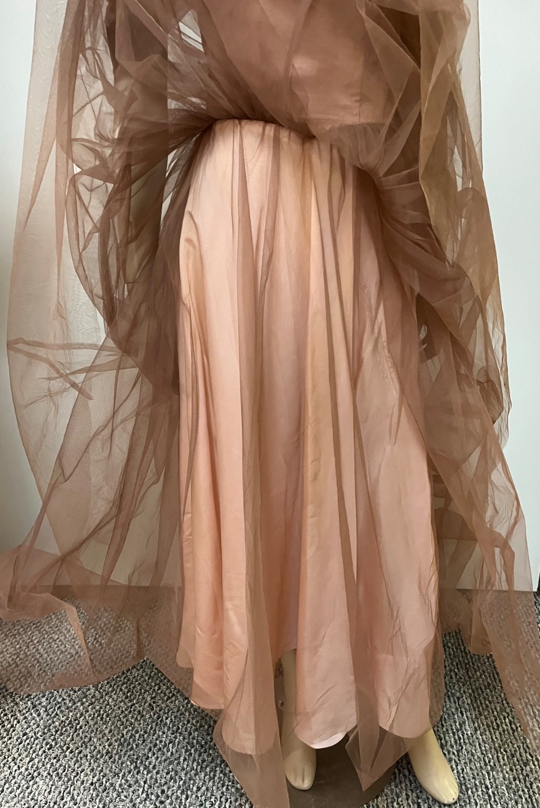 Vintage 1950s Copper Netting Caped Neckline Nylon Cocktail Dress Bust 34 AS IS