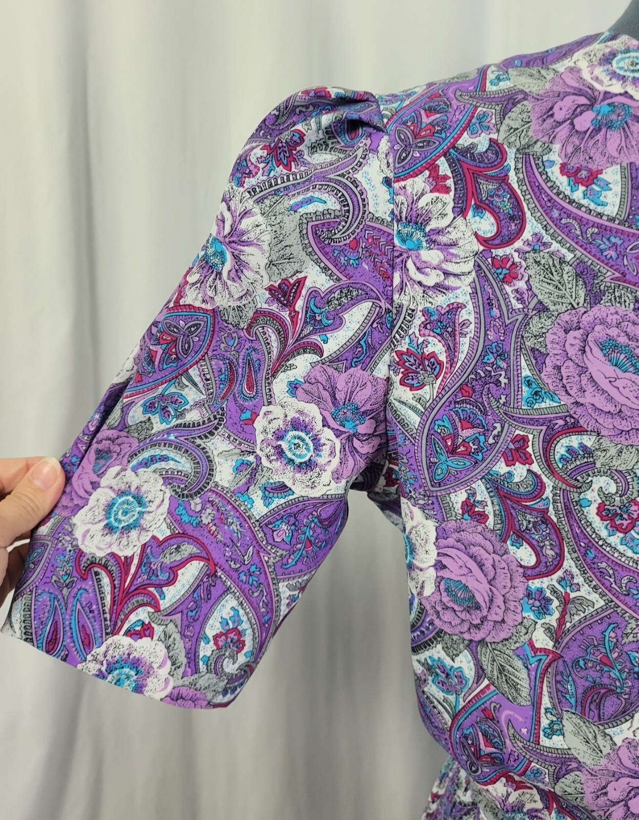 Vintage Lucy Pellini Purple & White Paisley Floral Print Blouson Dress Size 14 T