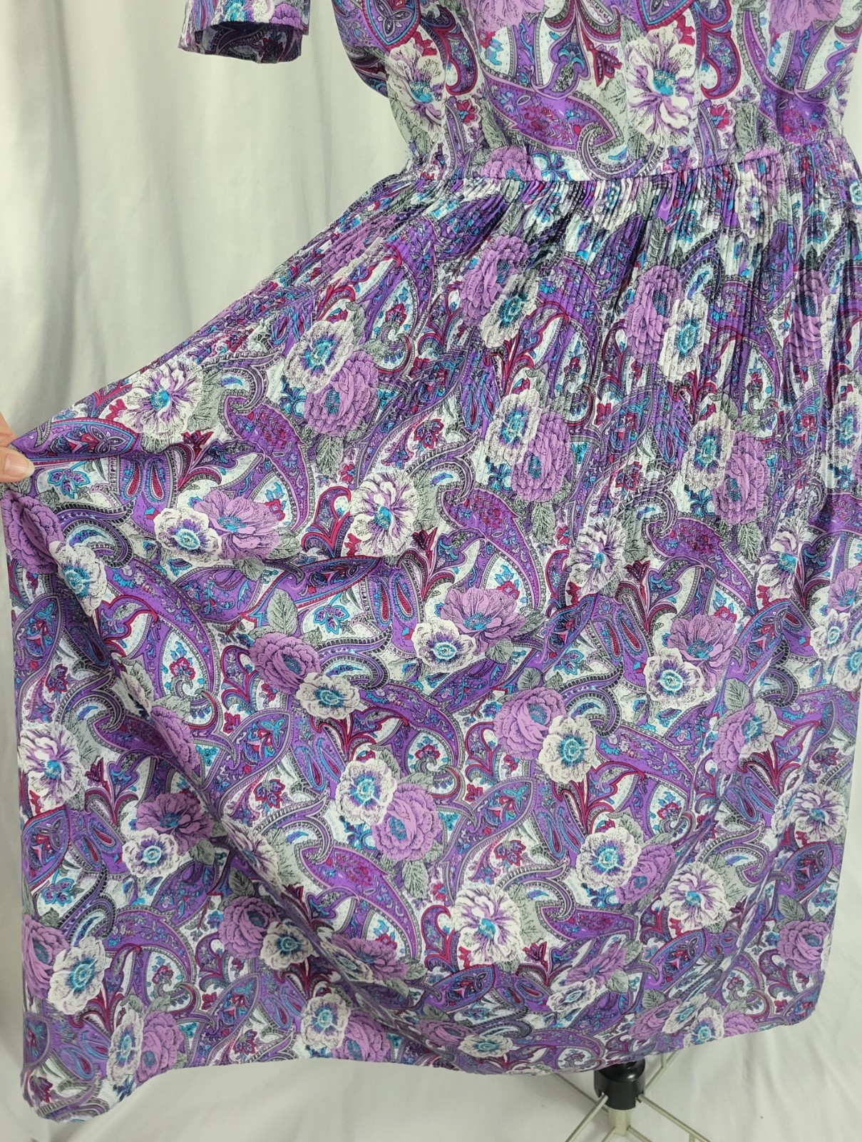 Vintage Lucy Pellini Purple & White Paisley Floral Print Blouson Dress Size 14 T