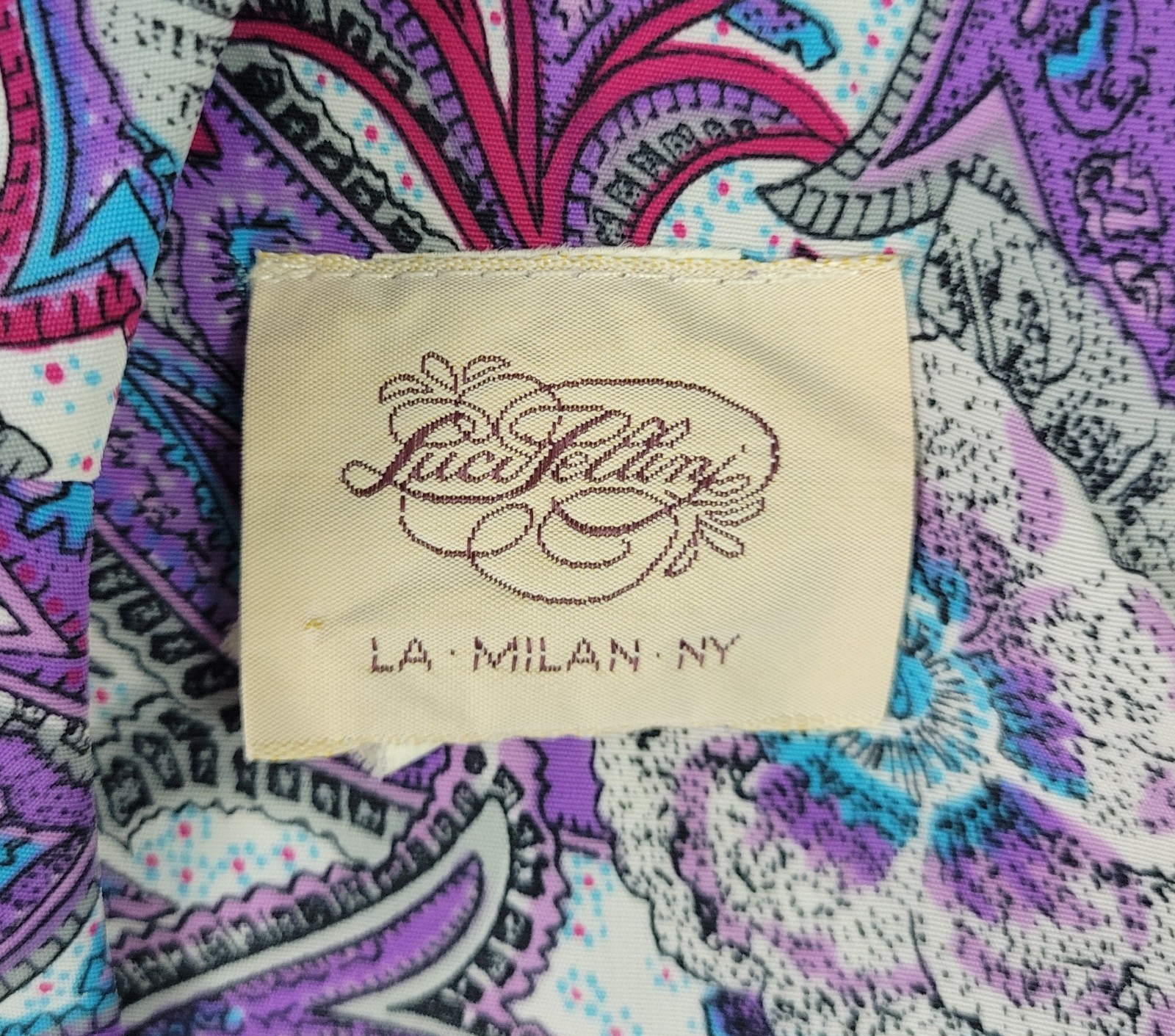 Vintage Lucy Pellini Purple & White Paisley Floral Print Blouson Dress Size 14 T