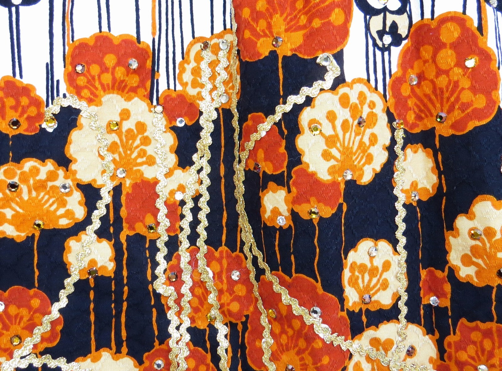 VTG 1960s Elinor Simmons MALCOLM STARR Floral Print ORANGE Rhinestone Dress XS/S