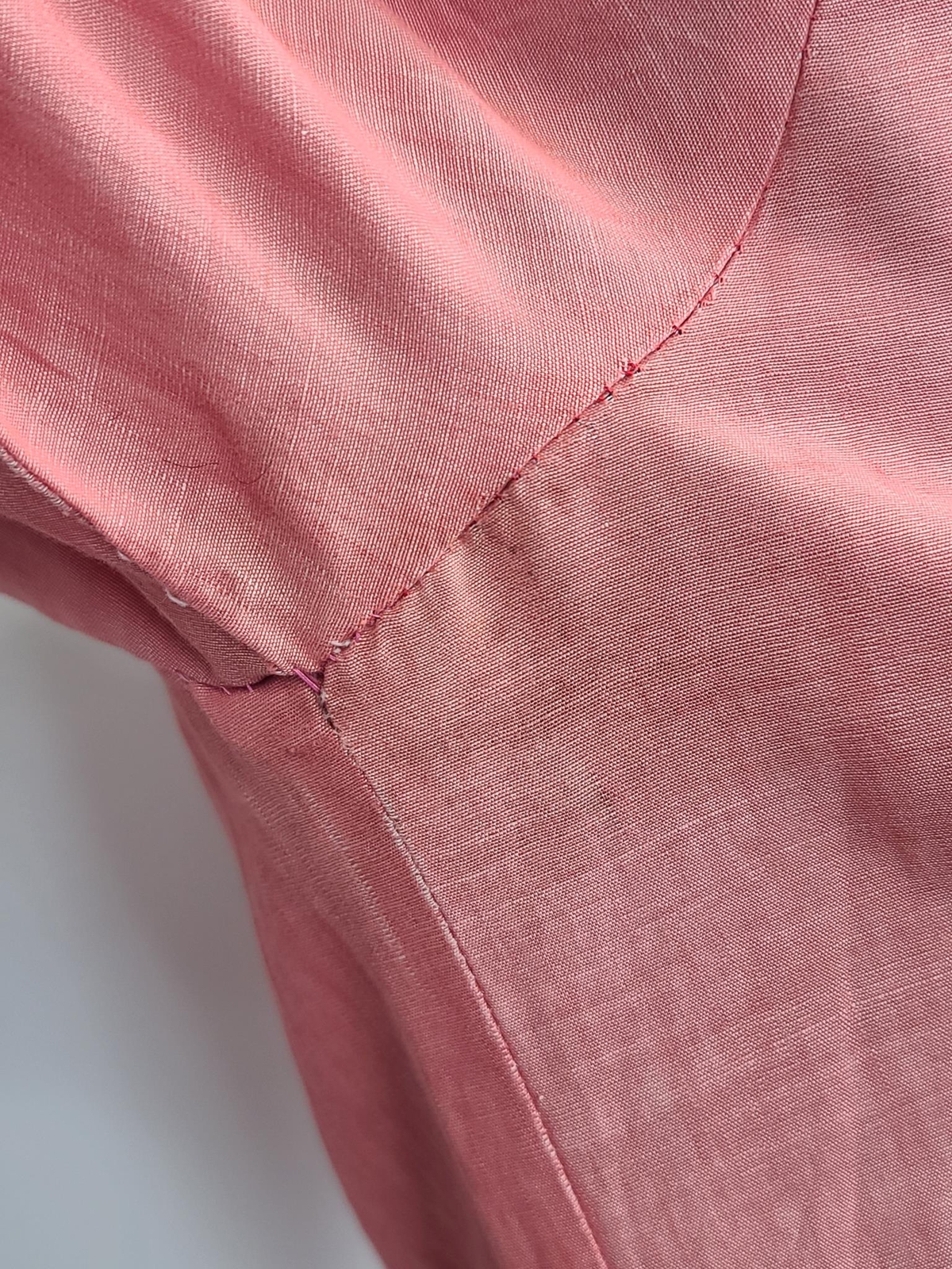 Vintage 1950s Pink Wrap Dress Gray Stripe Trim Jay Ann (B-39″ W-26″-30″ H-38″)
