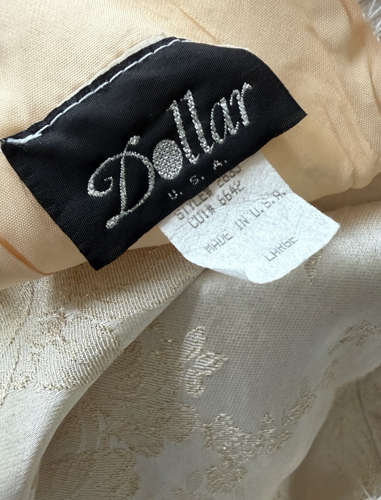 Vintage Dollar Ivory Gold Brocade Formal Dress Shawl Prom Wedding Gown Large USA