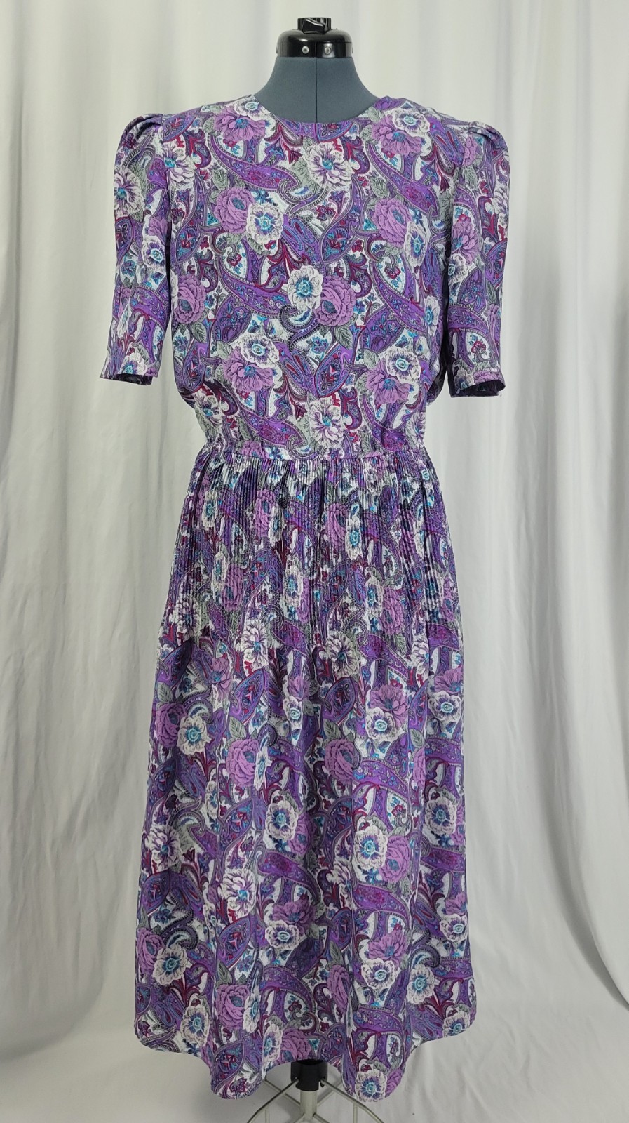 Vintage Lucy Pellini Purple & White Paisley Floral Print Blouson Dress Size 14 T