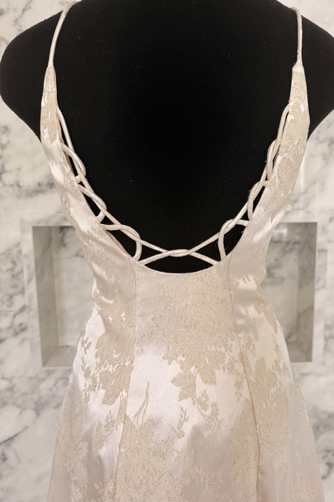 Vintage Dollar Ivory Gold Brocade Formal Dress Shawl Prom Wedding Gown Large USA