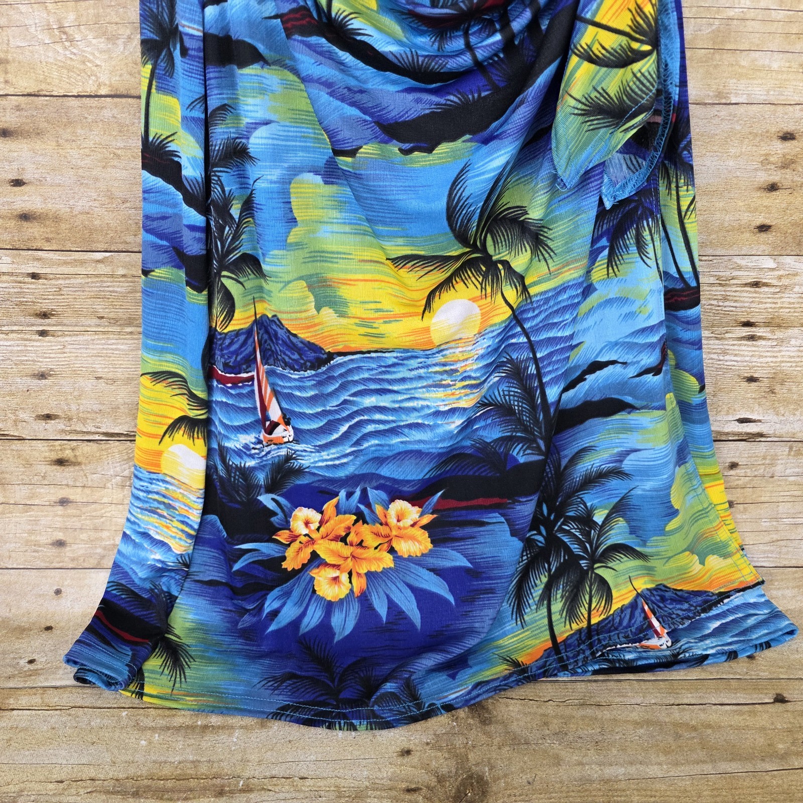 Vtg Jananas Tropical Wrap Dress Womens Sz L Summer Beach Tie Hawaiian Floral USA