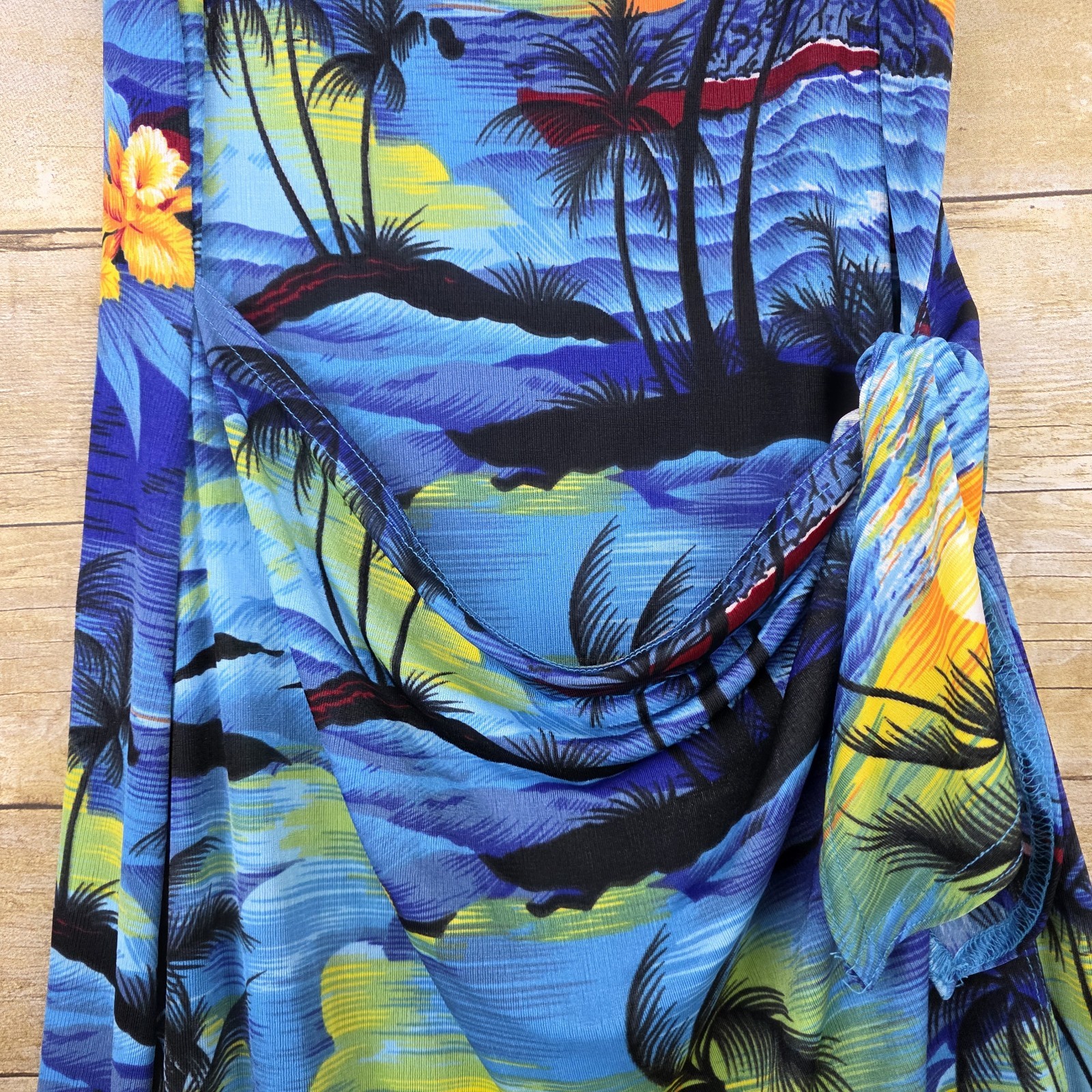 Vtg Jananas Tropical Wrap Dress Womens Sz L Summer Beach Tie Hawaiian Floral USA