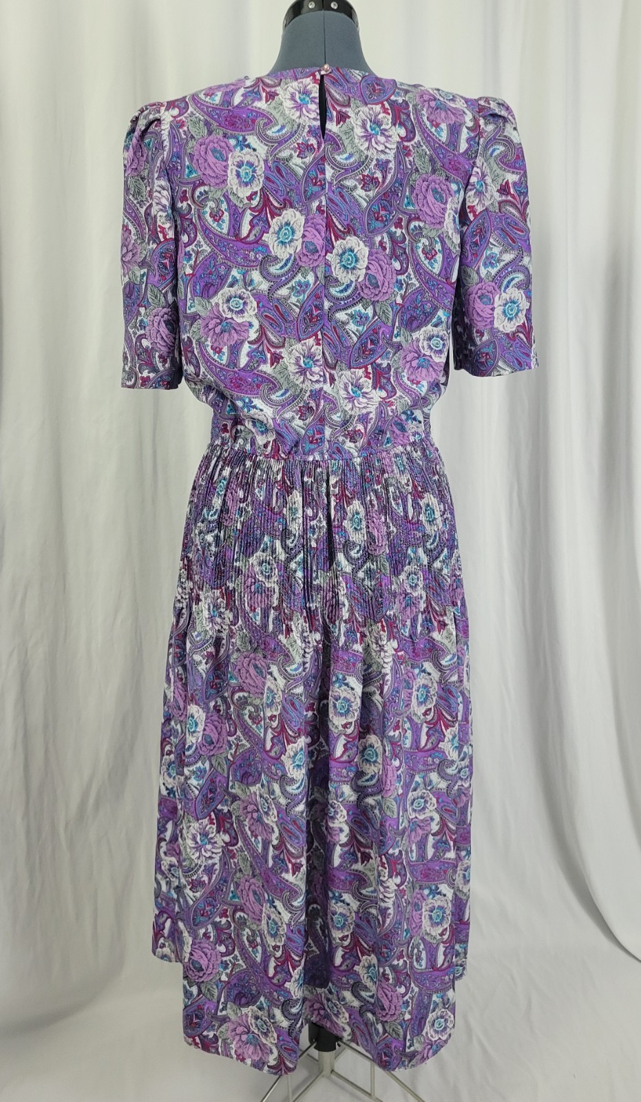 Vintage Lucy Pellini Purple & White Paisley Floral Print Blouson Dress Size 14 T