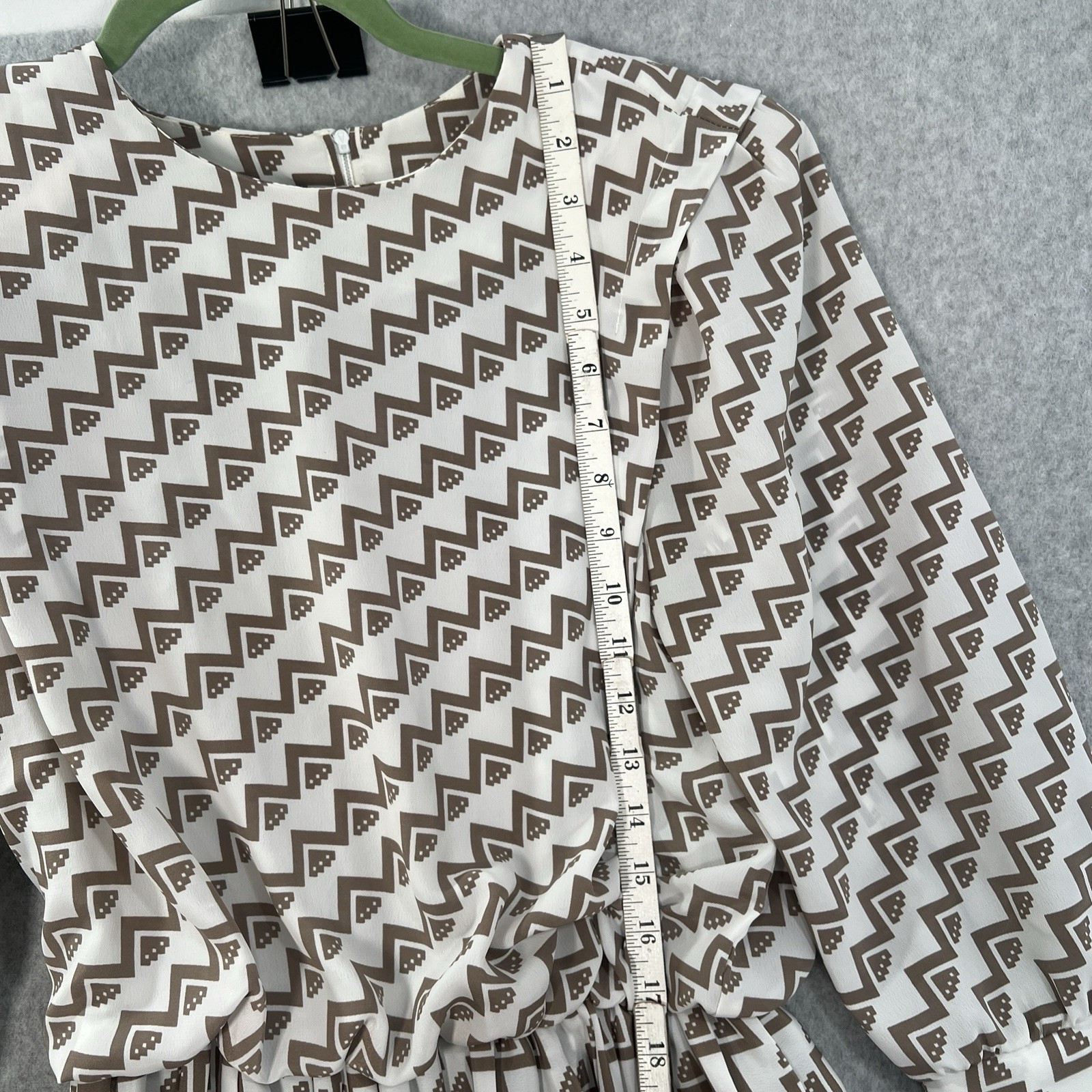 Vintage VLP Dress 80s Geometric Blouson tan white Pleated Skirt Size 10P