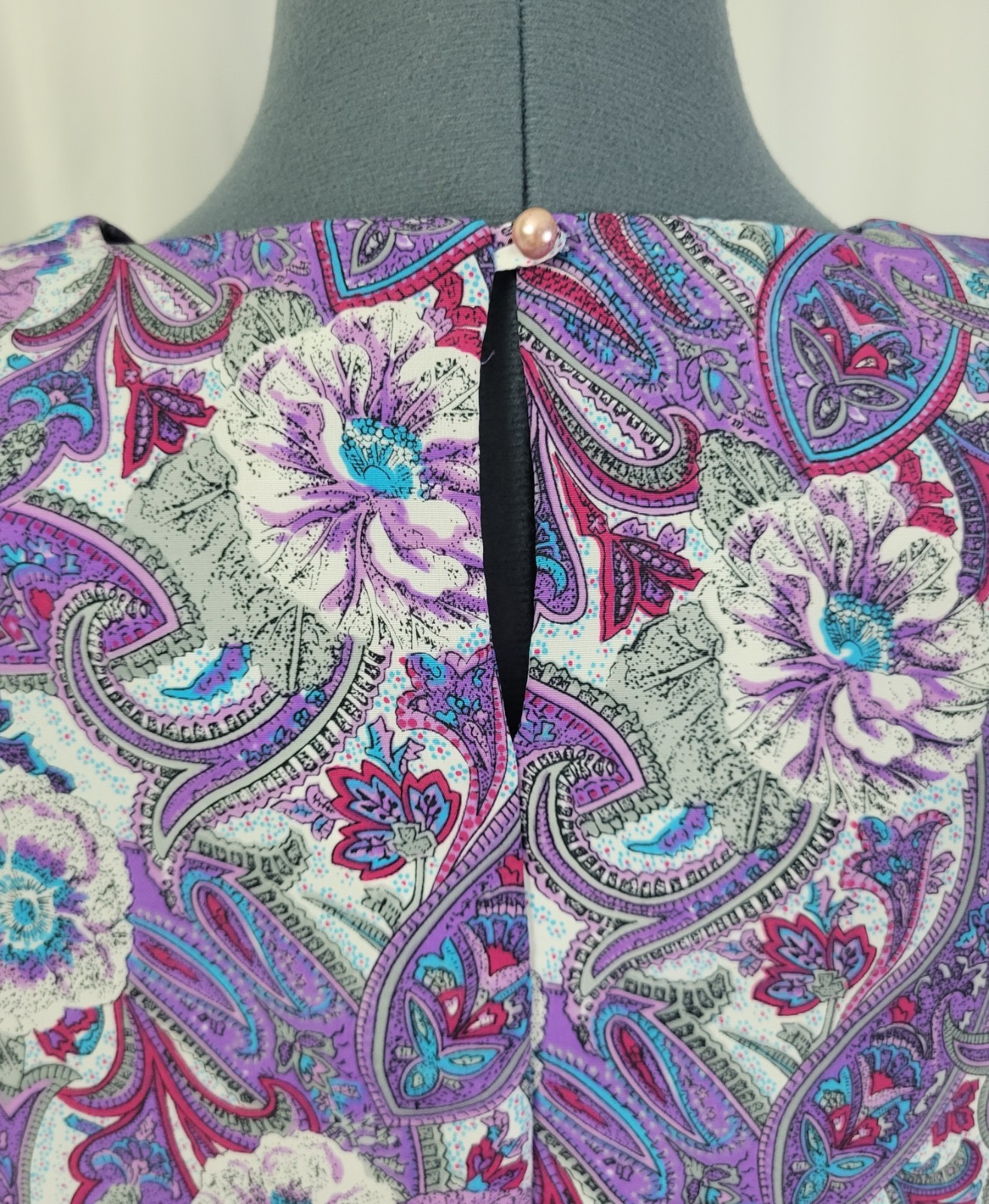 Vintage Lucy Pellini Purple & White Paisley Floral Print Blouson Dress Size 14 T