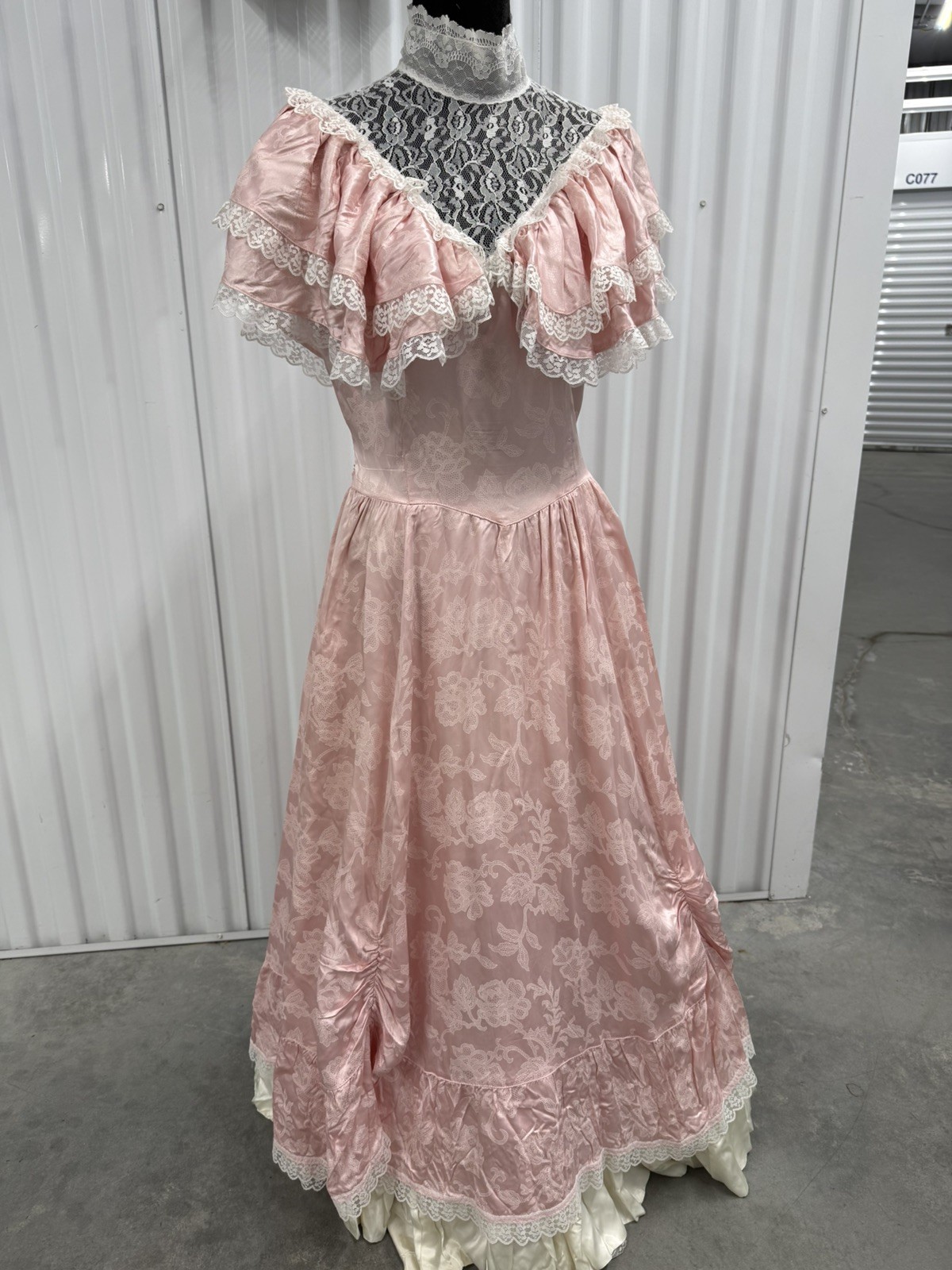 Gunne Sax Jessica McClintock Cottagecore Prairie Dress Pink Lace Victorian SZ M