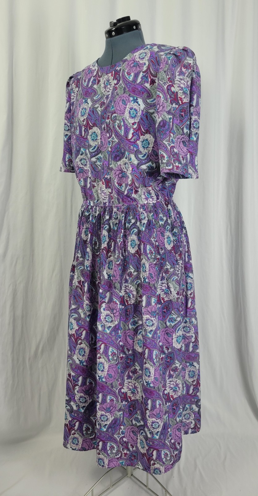 Vintage Lucy Pellini Purple & White Paisley Floral Print Blouson Dress Size 14 T