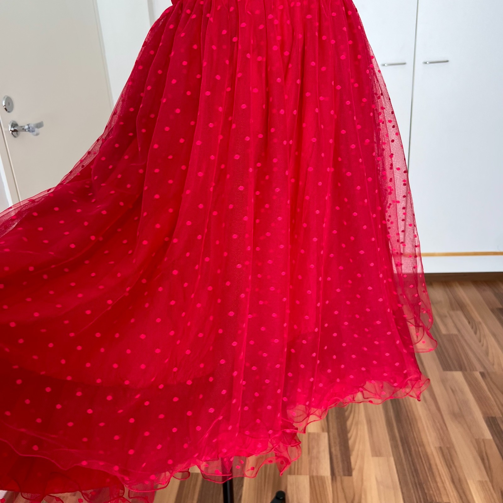 1980s VERA MONT Red Strapless Dress 80s Does 50s Tulle Cocktail Party Rockabilly