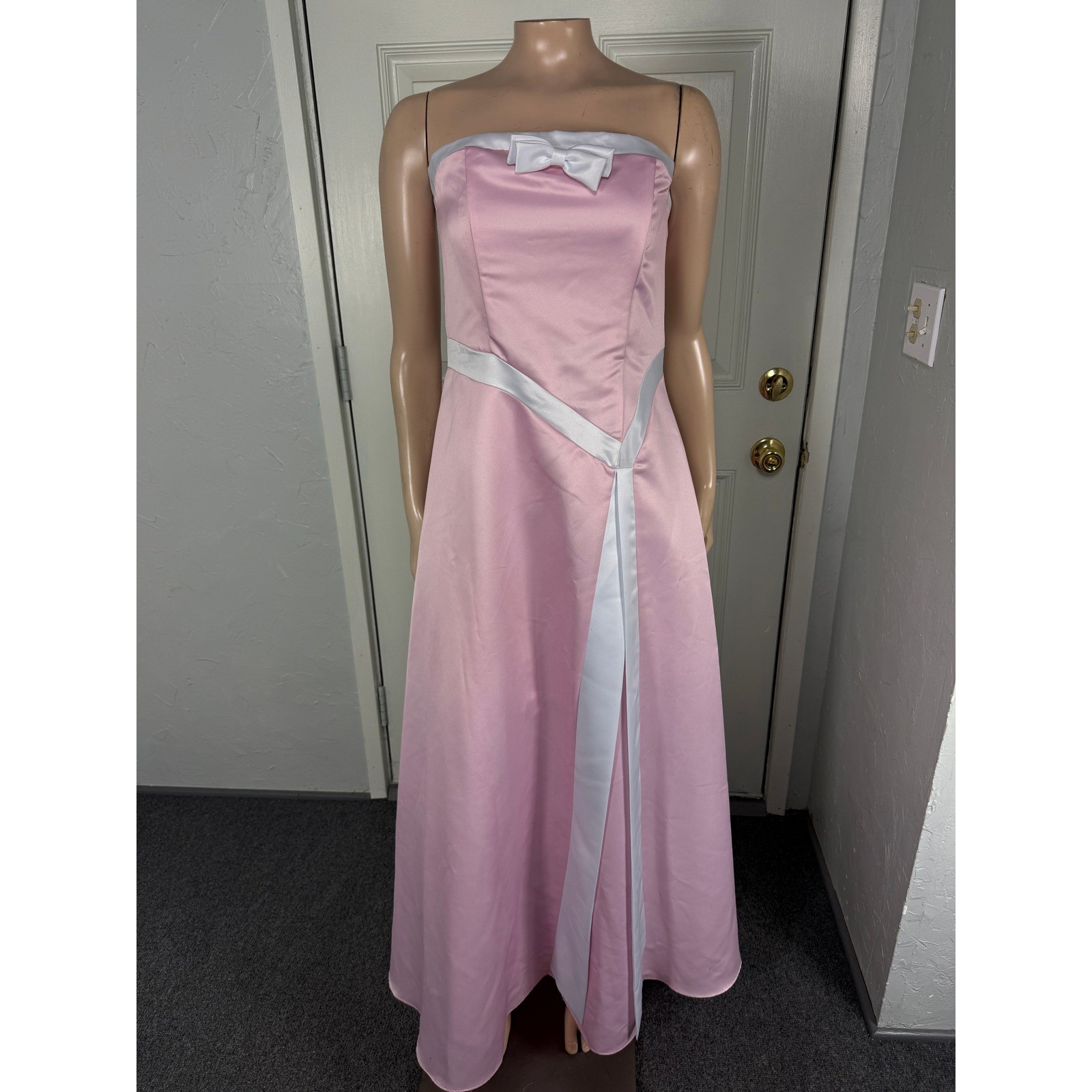 Vintage Y2K Let’s Fashion Dress Small Satin Formal Prom Maxi Strapless Bow B4-17