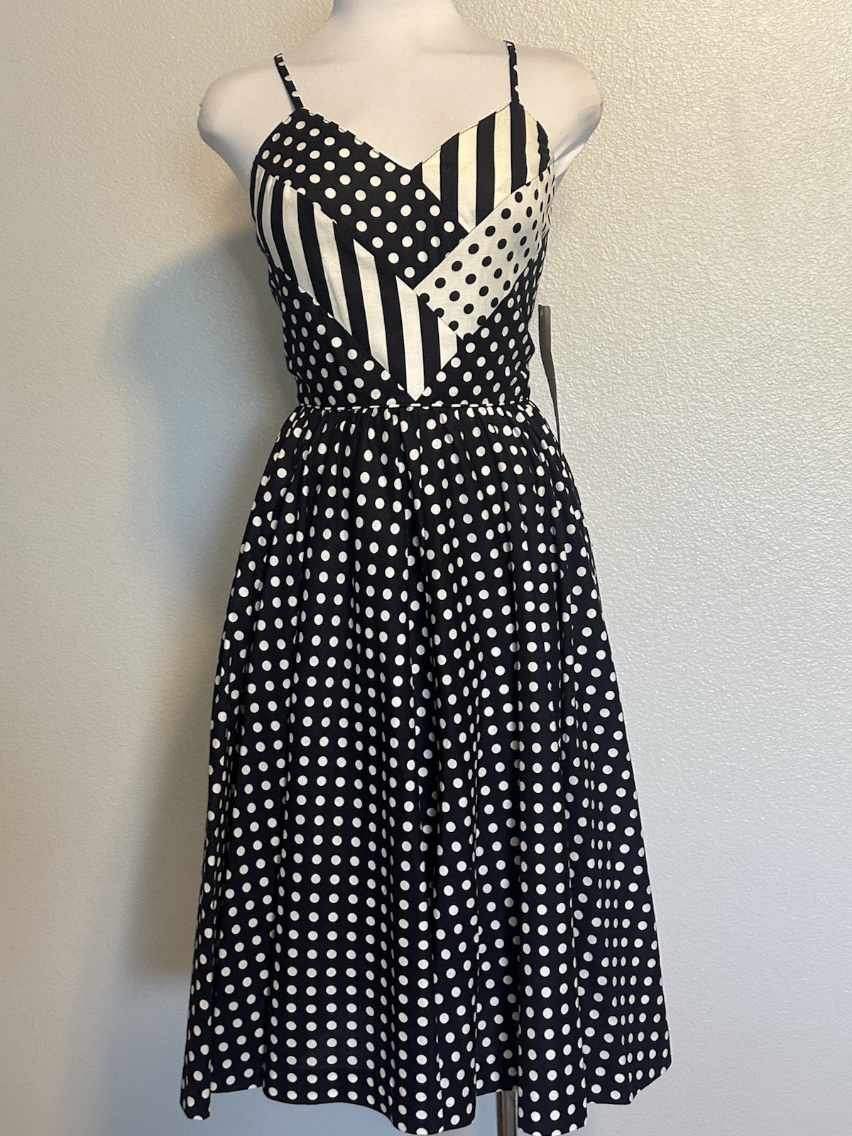 VTG 70’s LANZ Originals Black White Polka Dot Cotton Sundress Pockets! NWT NOS S